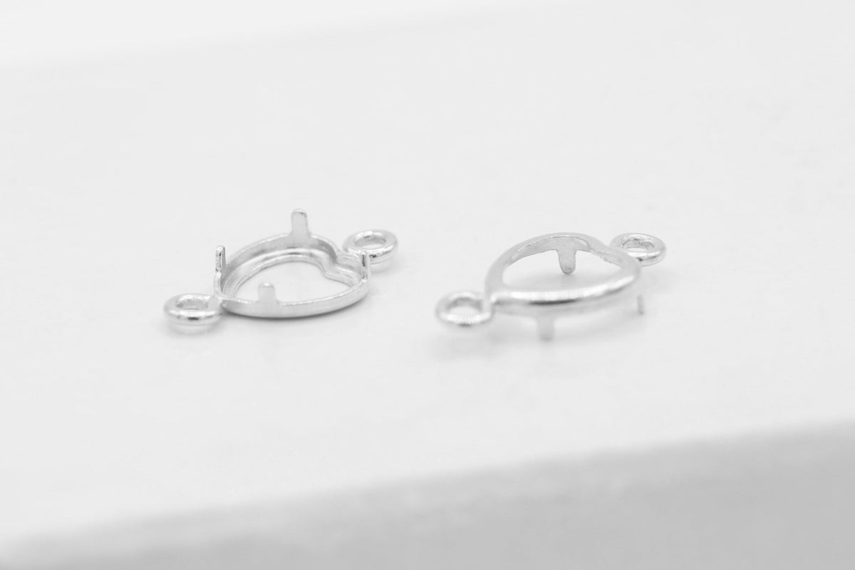 Heart Connector Bezel Self Set Bracket Charm, 925 Sterling Silver, 4mm x 4mm, Wholesale, Jewelry Making Charm - HarperCrown