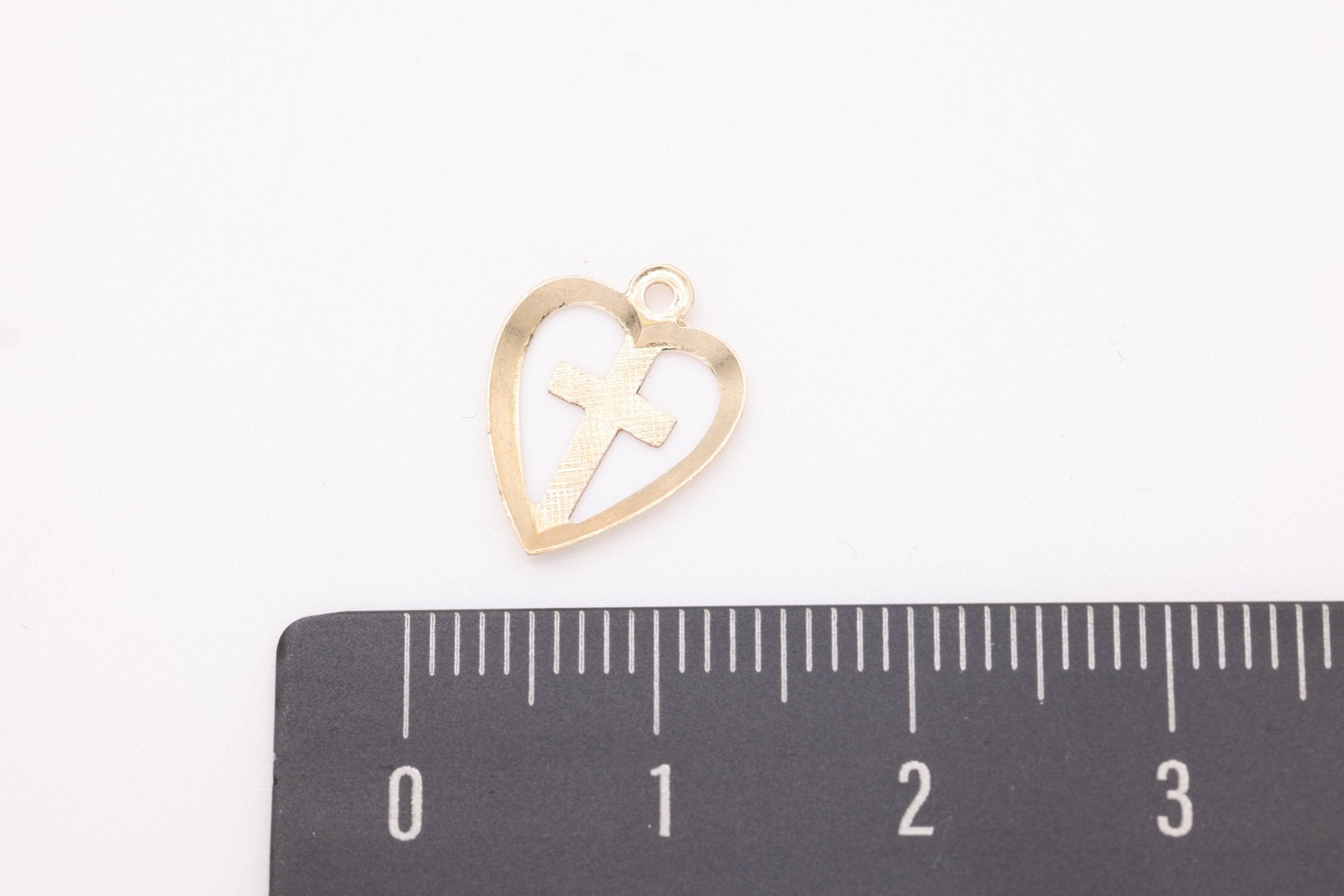 Heart Cross Charm, Wholesale, 14K Solid Gold, 12mm x 10mm, Love of God Joy Exuberance Gratitude - HarperCrown
