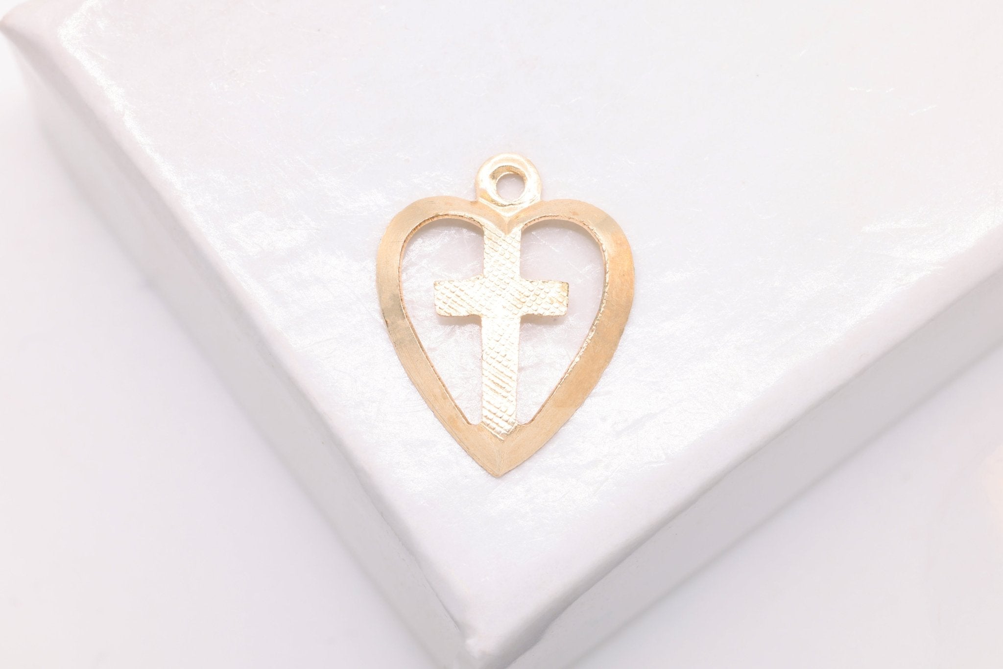 Heart Cross Charm, Wholesale, 14K Solid Gold, 12mm x 10mm, Love of God Joy Exuberance Gratitude - HarperCrown