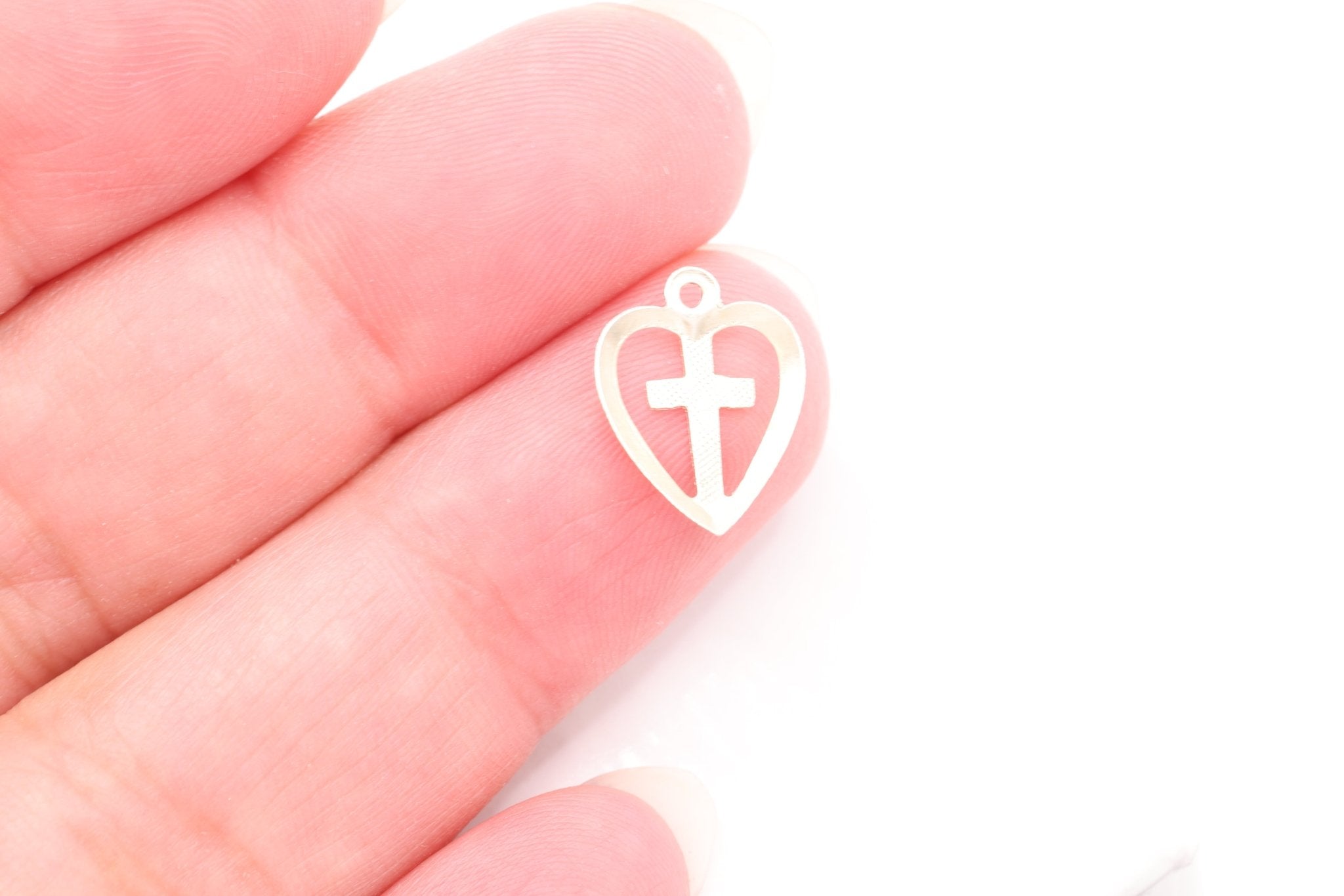 Heart Cross Charm, Wholesale, 925 Sterling Silver, 12mm x 10mm, Love of God Joy Exuberance Gratitude - HarperCrown