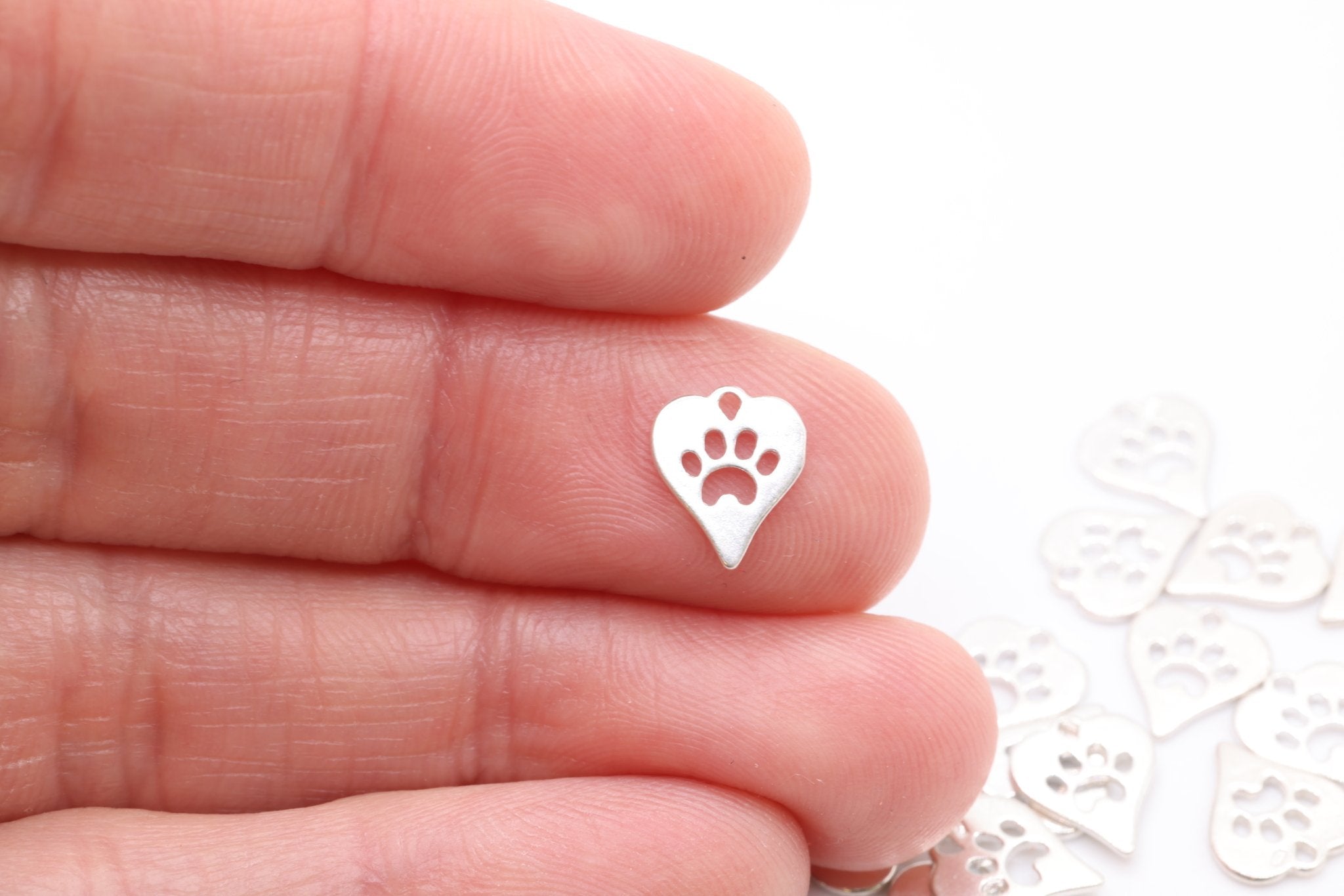 Heart Dog Cat Paw Charm, Sterling Silver, Paw Cut Out Charm, Animal Paw, Dog Foot Print - HarperCrown