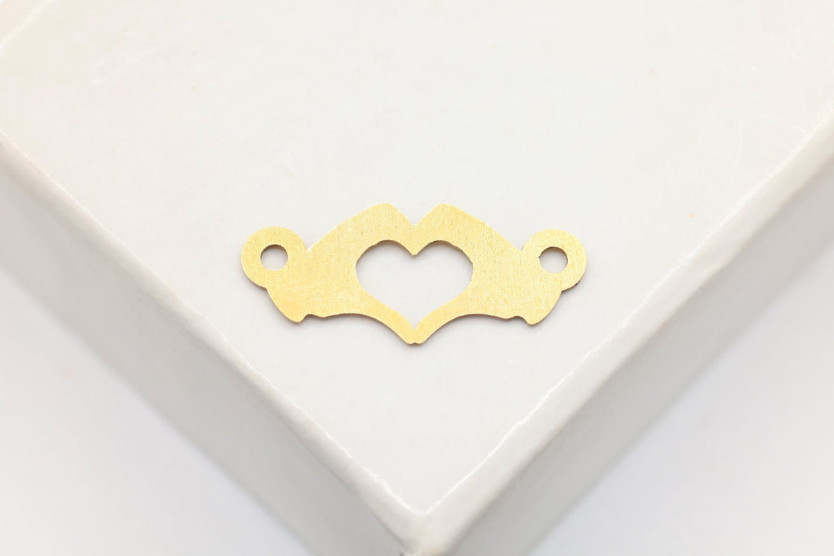 Heart Hands Connector Charm, 14/20 Gold-Filled, 15mm x 6mm, Wholesale, Love Heart, Jewelry Making Charm - HarperCrown