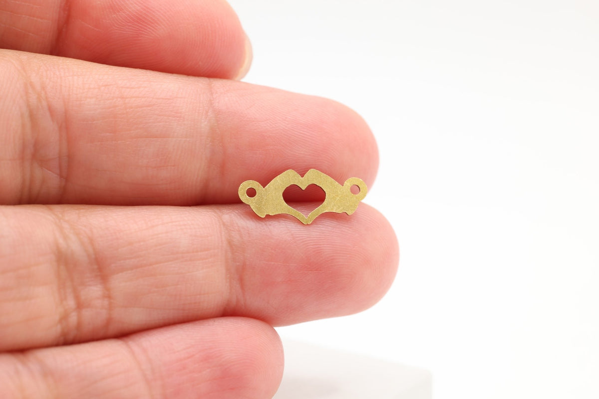 Heart Hands Connector Charm, 14/20 Gold-Filled, 15mm x 6mm, Wholesale, Love Heart, Jewelry Making Charm - HarperCrown