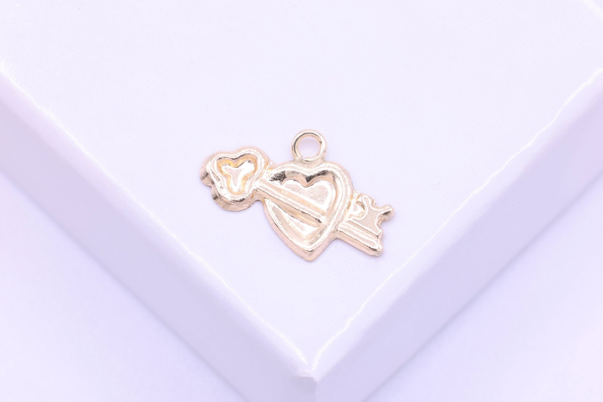 Heart Key Charm, Wholesale, 14/20 Gold - Filled, 13mm x 8mm, Key to Heart Cupid Love Permanent Jewelry - HarperCrown