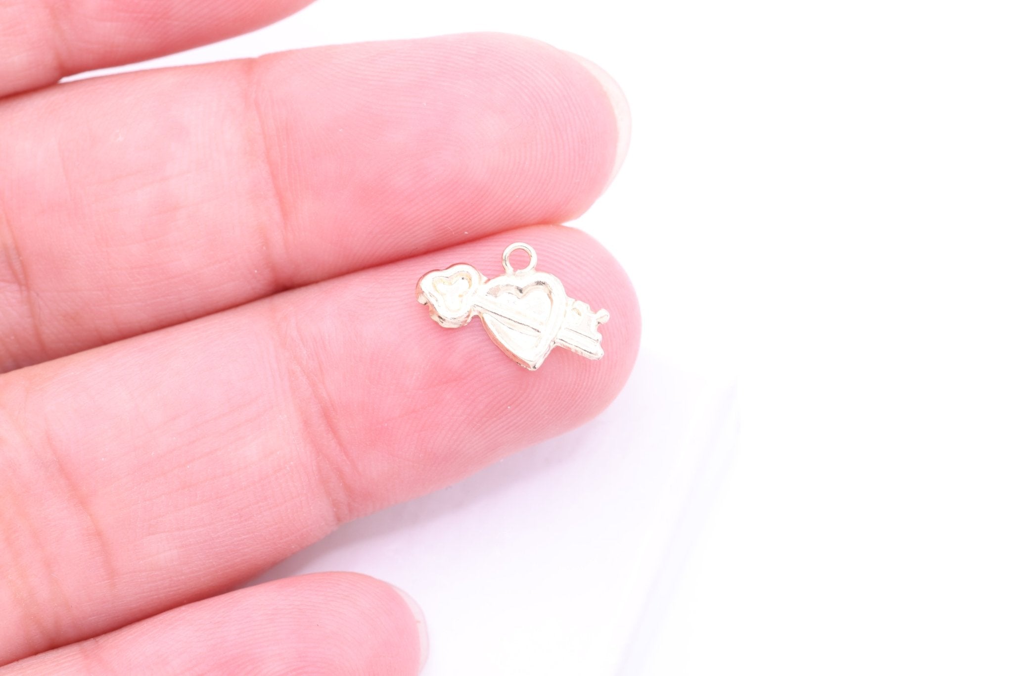 Heart Key Charm, Wholesale, 14/20 Gold - Filled, 13mm x 8mm, Key to Heart Cupid Love Permanent Jewelry - HarperCrown