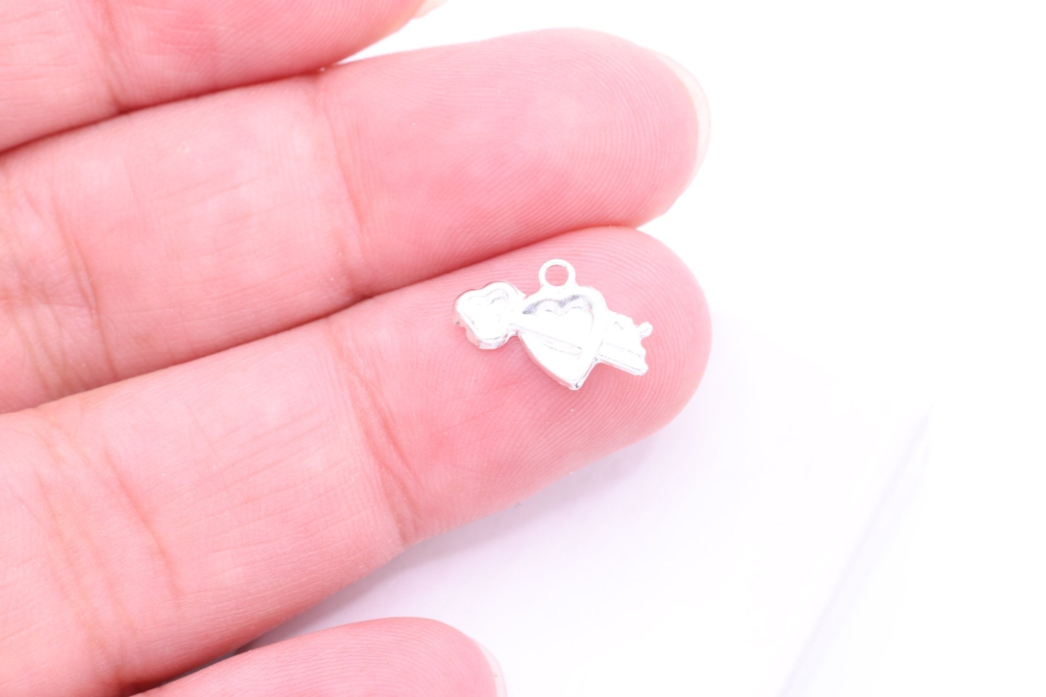 Heart Key Charm, Wholesale, 925 Sterling Silver, 13mm x 8mm, Key to Heart Cupid Love Permanent Jewelry - HarperCrown