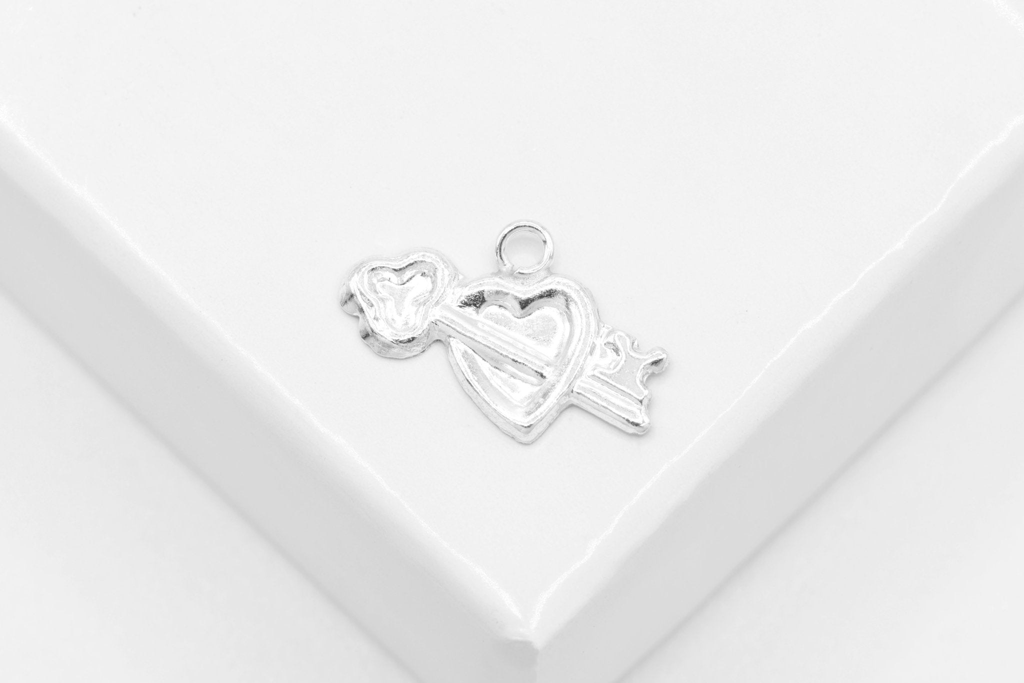 Heart Key Charm, Wholesale, 925 Sterling Silver, 13mm x 8mm, Key to Heart Cupid Love Permanent Jewelry - HarperCrown