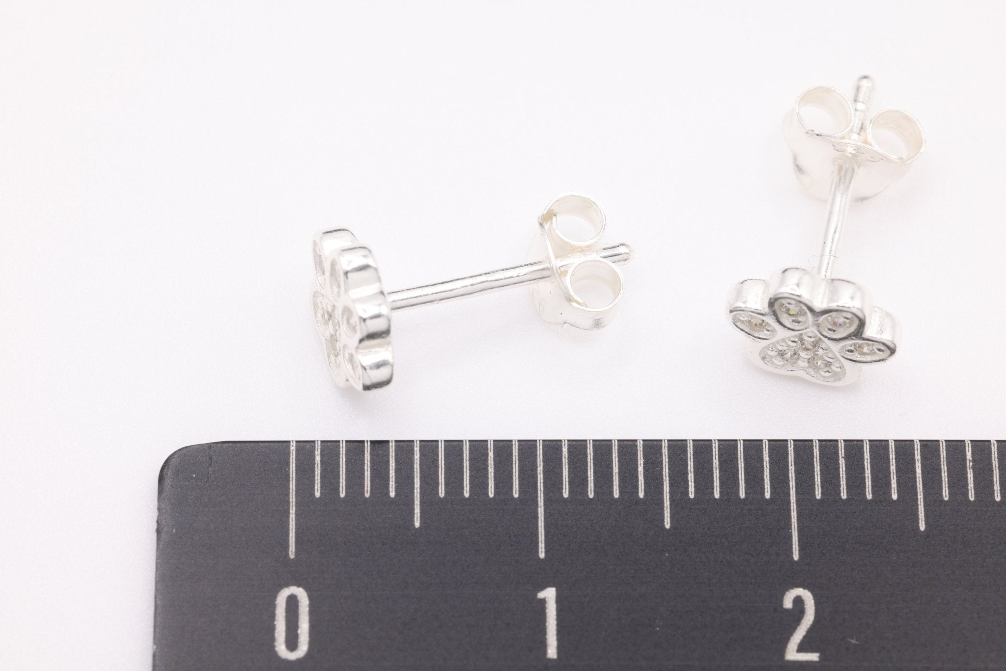 Heart Paw CZ Stud Earrings, 1 pair Sterling Silver, 7mm x 6mm, Minimalist Delicate, Wholesale Jewelry Earrings - HarperCrown