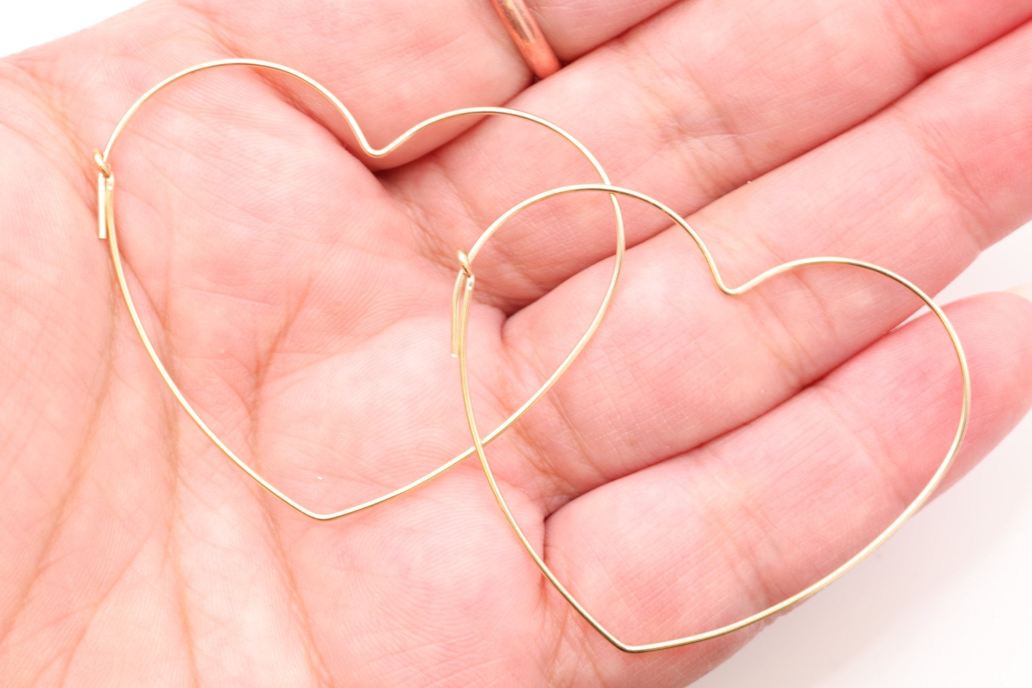 Heart Wire Hoop Earrings, 14/20 Gold - Filled or 925 Sterling Silver, Open Heart Wire Love Heart Shaped Ear Wires - HarperCrown