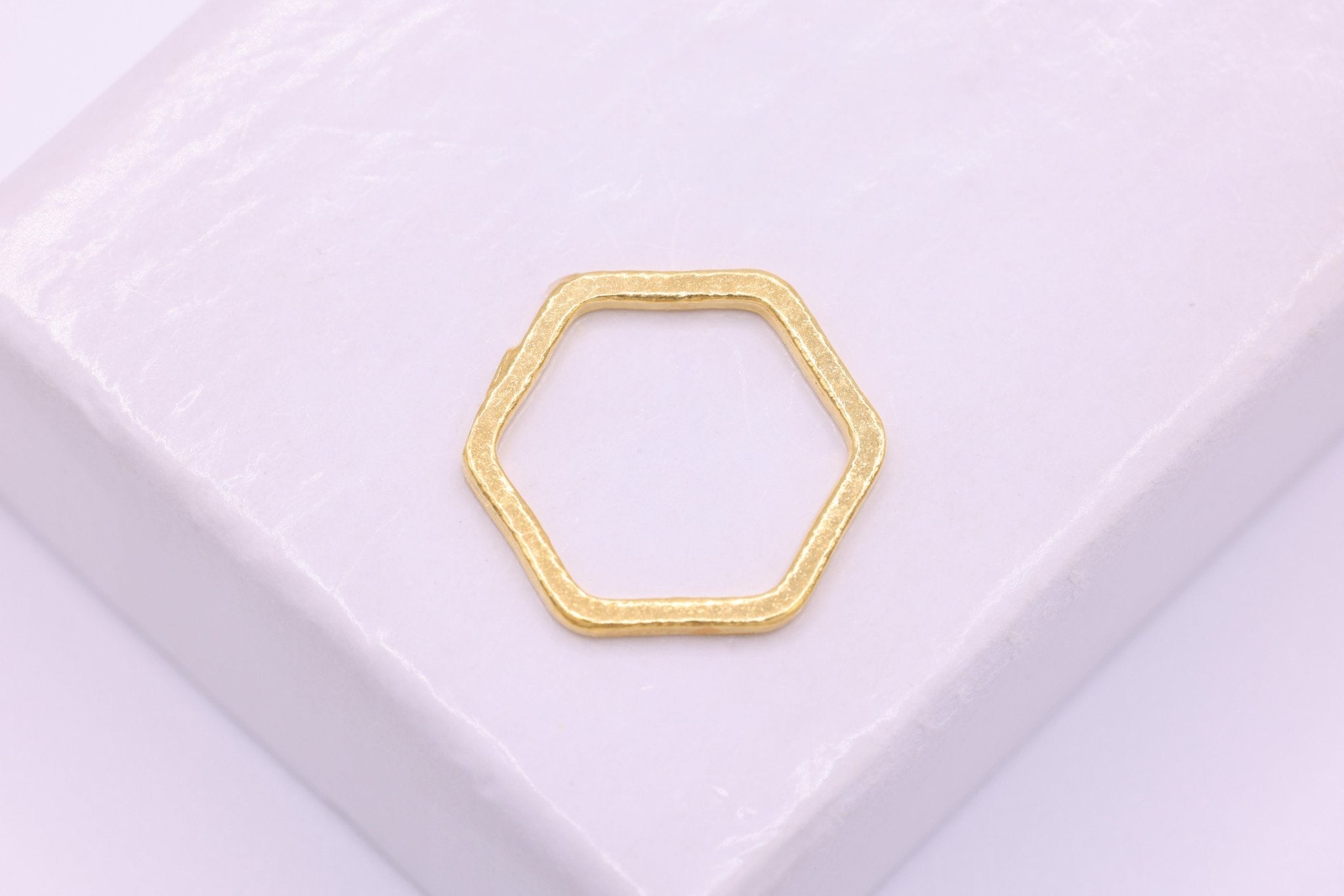 Hexagon Frame Connector, Wholesale, 13mm, 18k Gold Plated over 925 Sterling Silver, Honeycomb Charm - HarperCrown