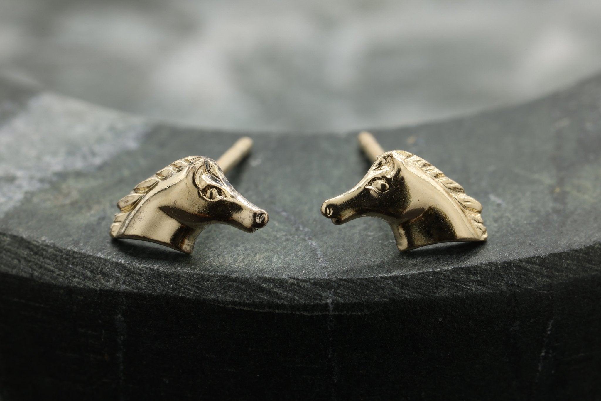Horse Stud Earring, 14/20 Gold - Filled, 8mm x 4mm, Wholesale, Equestrian Stallion Cowboy Dainty Minimalist Jewelry Earrings - HarperCrown