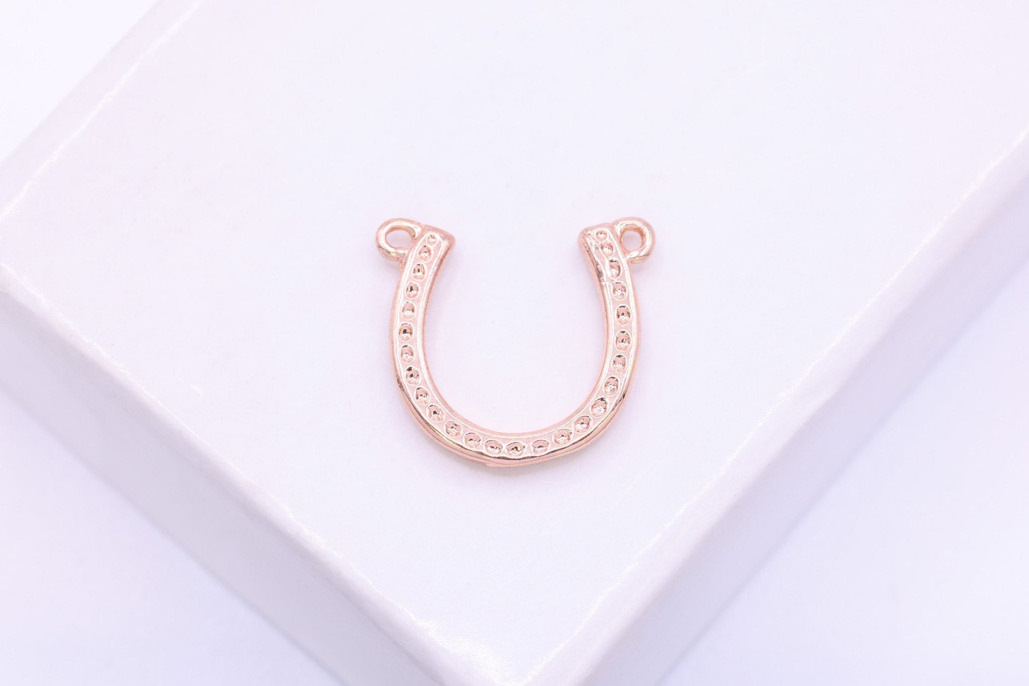 Horseshoe Connector Charm, 925 Sterling Silver Rose 18K Gold - Plated, 10mm x 10mm, Jewelry Making Charm - HarperCrown