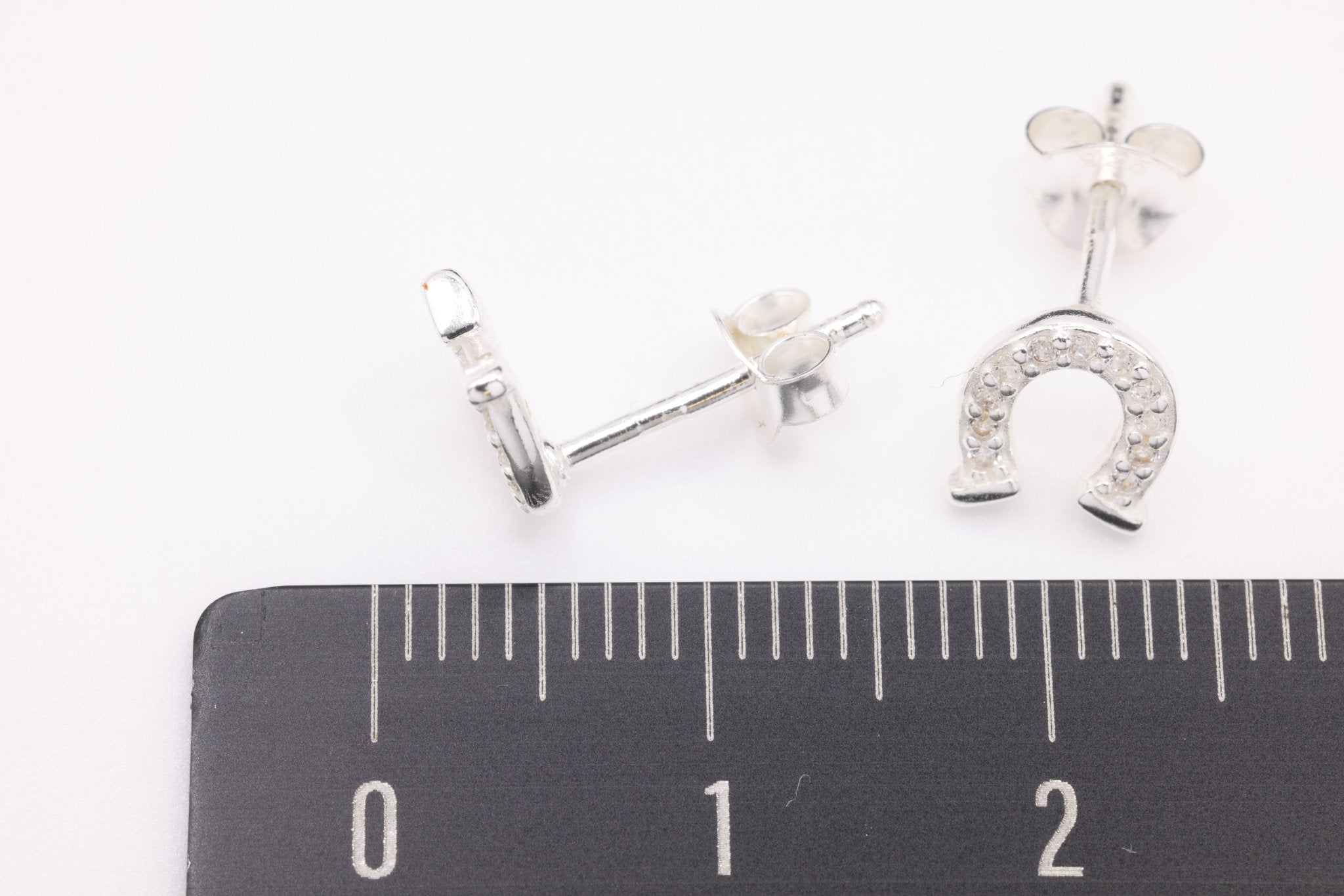 Horseshoe CZ Stud Earrings, 1 pair Sterling Silver, 7mm x 6mm, Minimalist Delicate, Wholesale Jewelry Earrings - HarperCrown