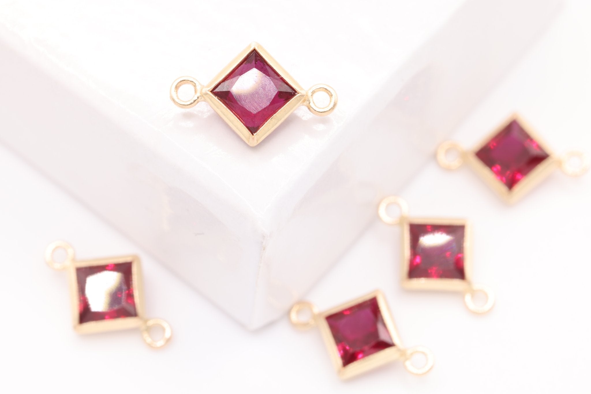 January Birthstone Garnet CZ Connector Bezel Frame, 14/20 Gold - Filled, 4mm - HarperCrown
