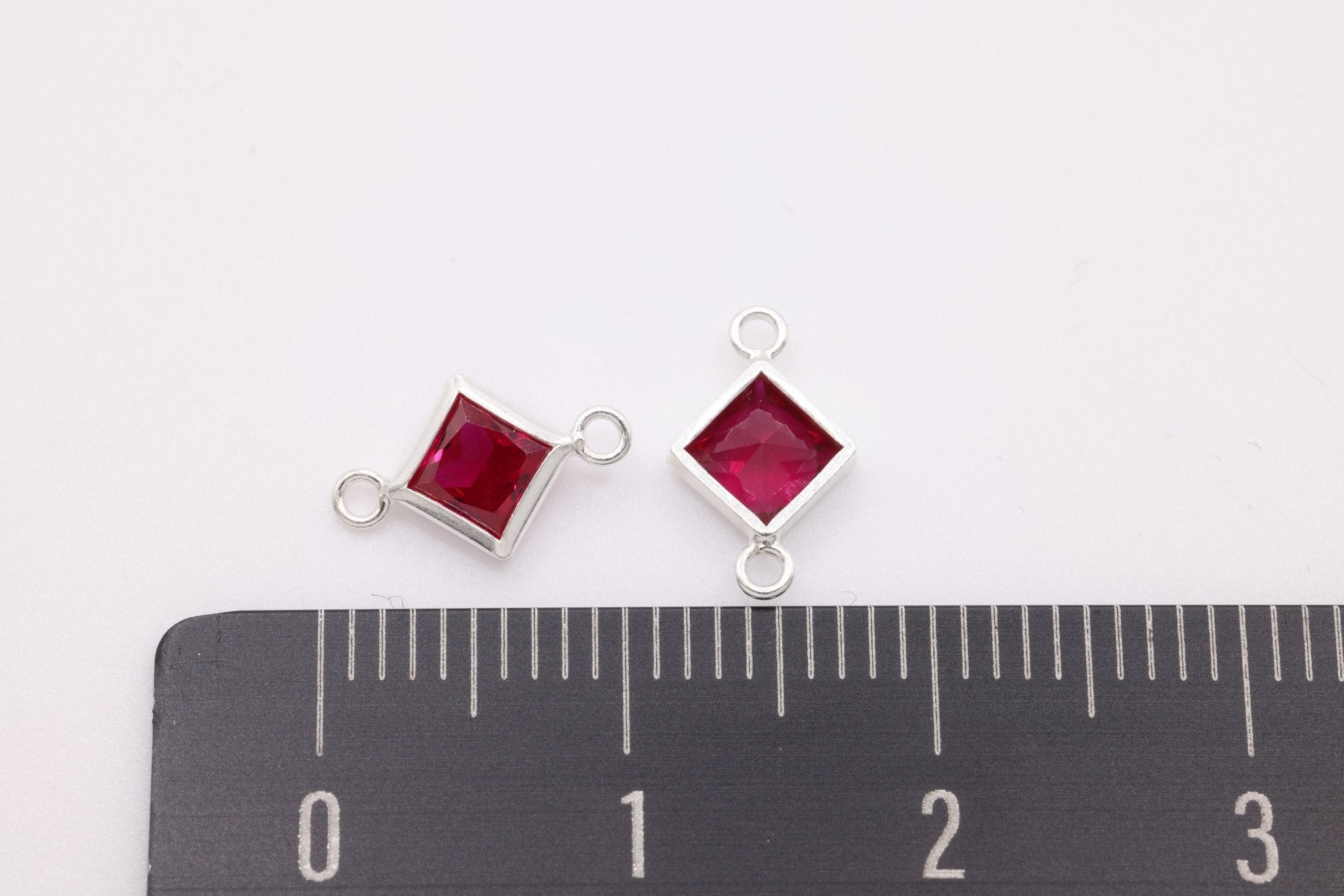 January Birthstone Garnet CZ Connector Bezel Frame, Sterling Silver, 4mm - HarperCrown