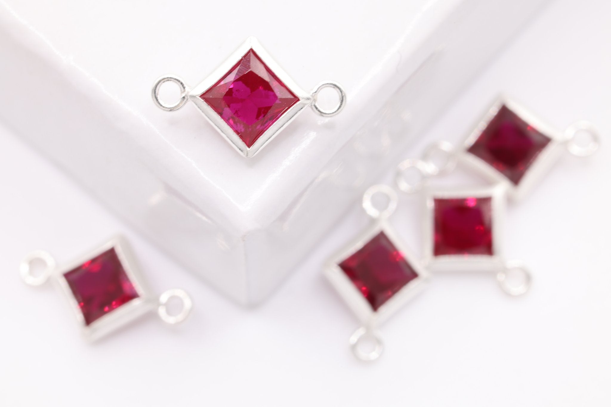 January Birthstone Garnet CZ Connector Bezel Frame, Sterling Silver, 4mm - HarperCrown