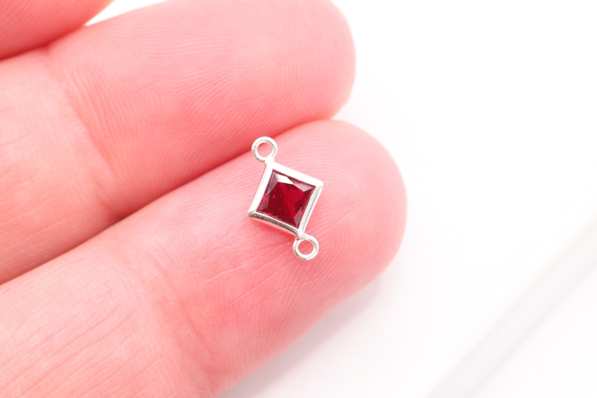 January Birthstone Garnet CZ Connector Bezel Frame, Sterling Silver, 4mm - HarperCrown