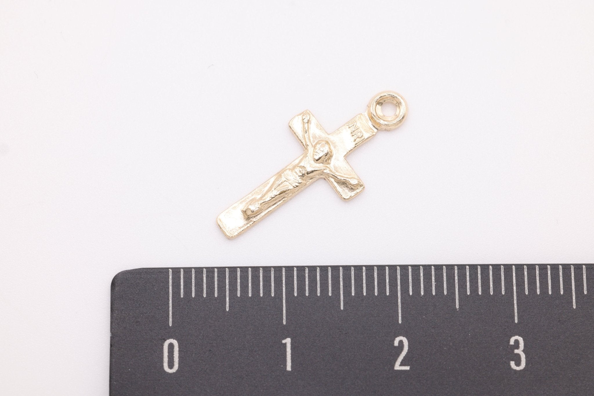 Jesus Cross Crucifix Charm, Wholesale, 14/20 Gold - Filled, 20mm x 8mm, INRI Jesus of Nazareth - HarperCrown