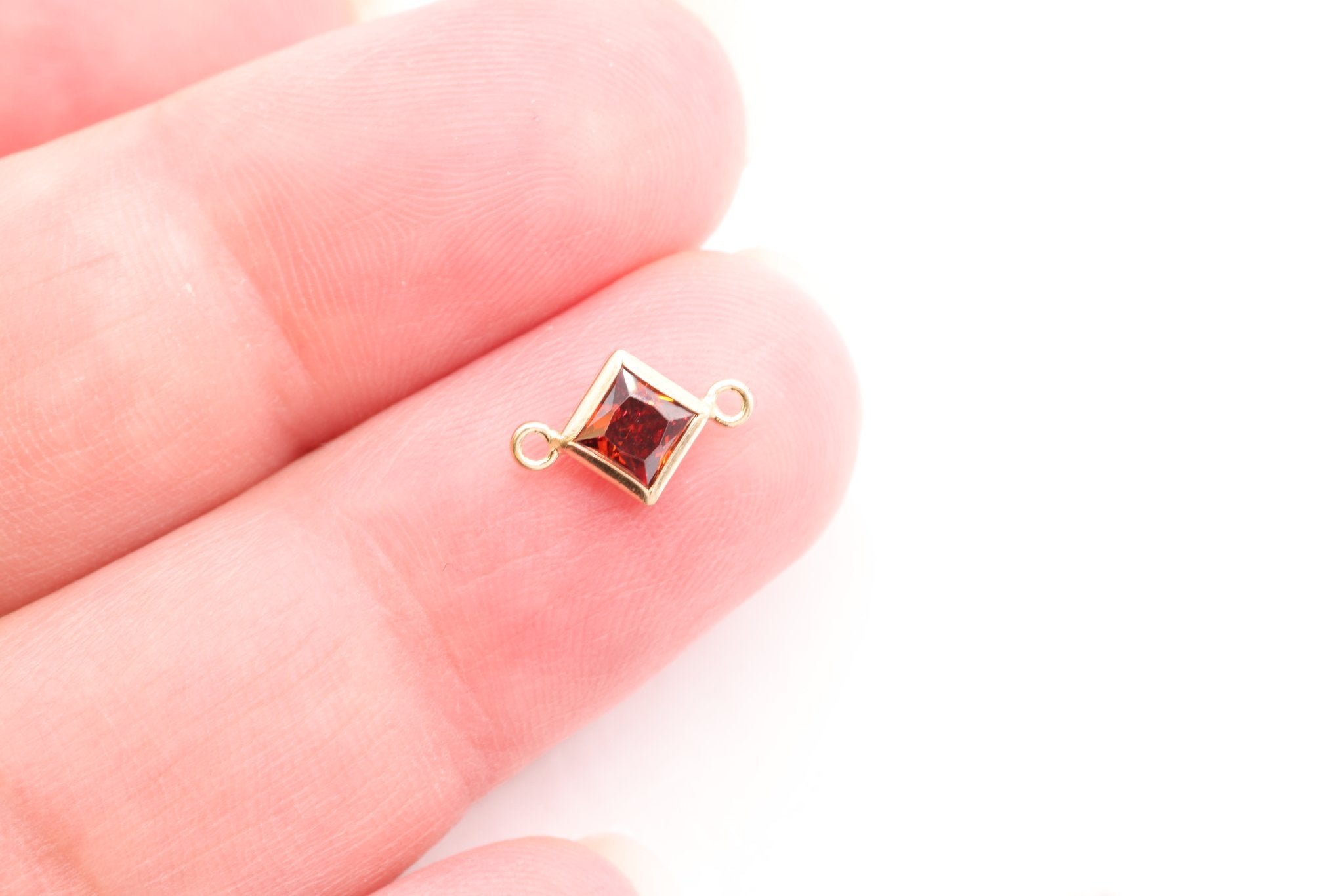 July Birthstone Ruby CZ Connector Bezel Frame, 14/20 Gold - Filled, 4mm - HarperCrown