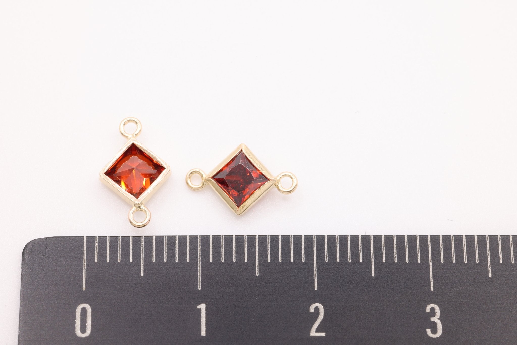 July Birthstone Ruby CZ Connector Bezel Frame, 14/20 Gold - Filled, 4mm - HarperCrown