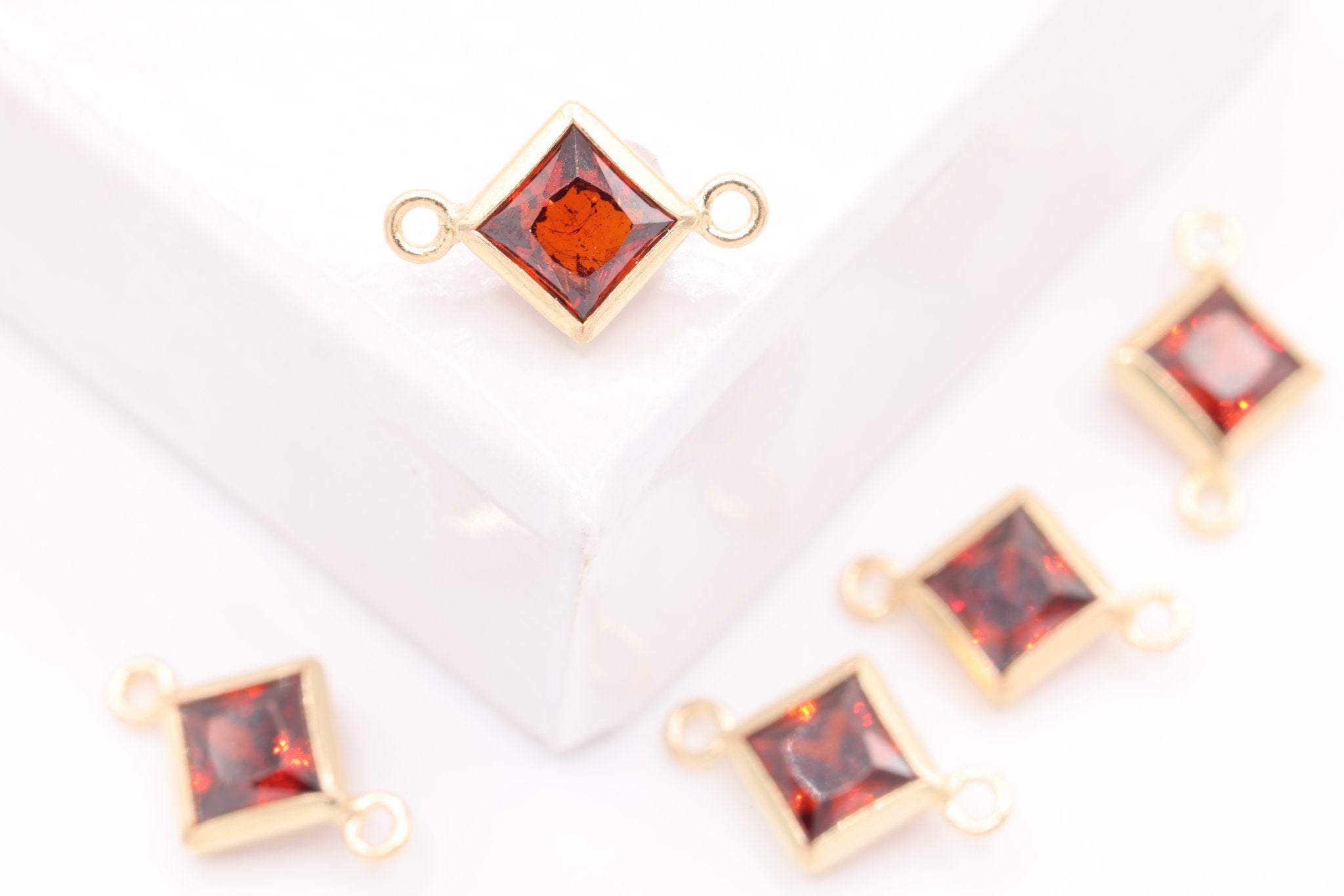 July Birthstone Ruby CZ Connector Bezel Frame, 14/20 Gold - Filled, 4mm - HarperCrown