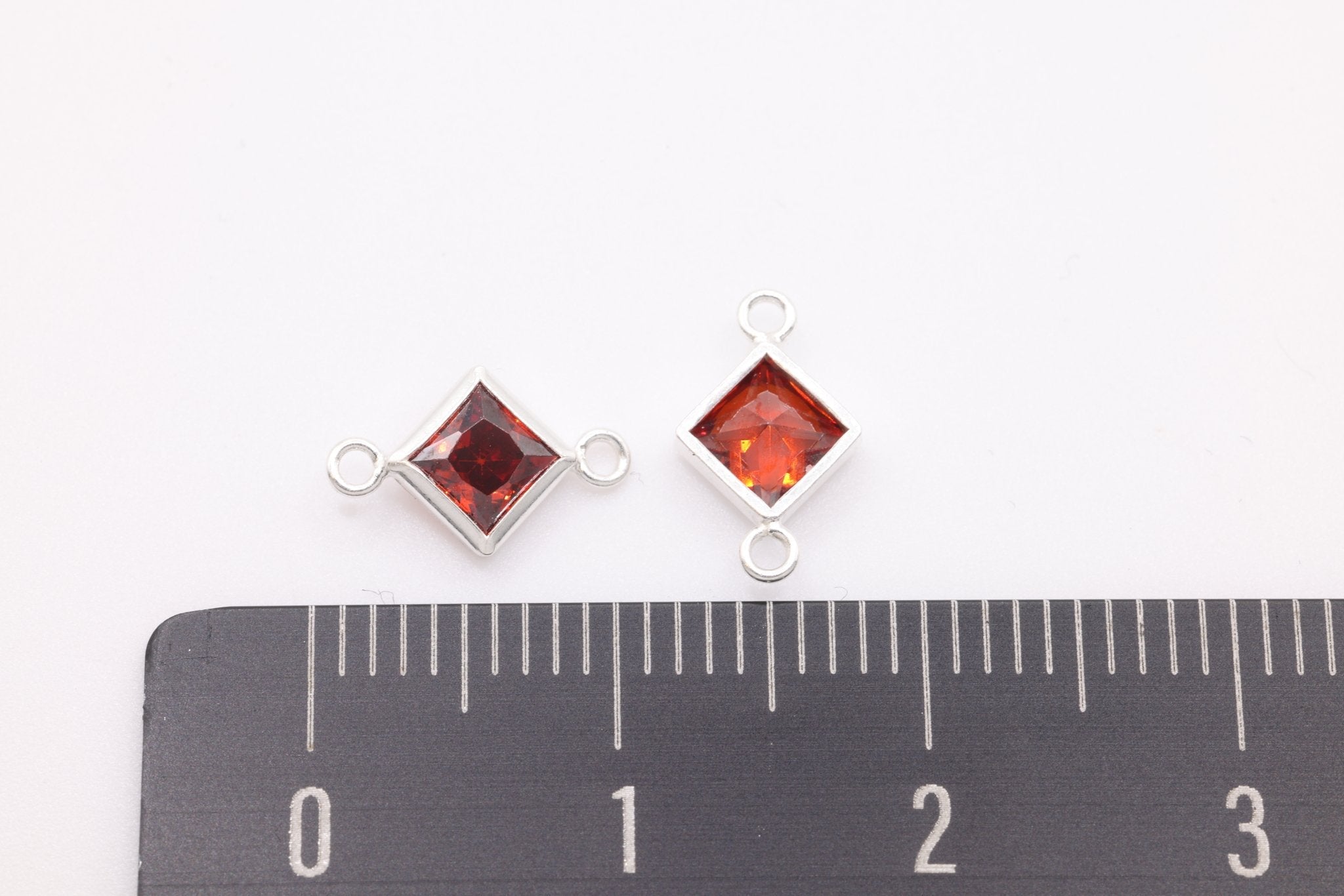 July Birthstone Ruby CZ Connector Bezel Frame, Sterling Silver, 4mm - HarperCrown