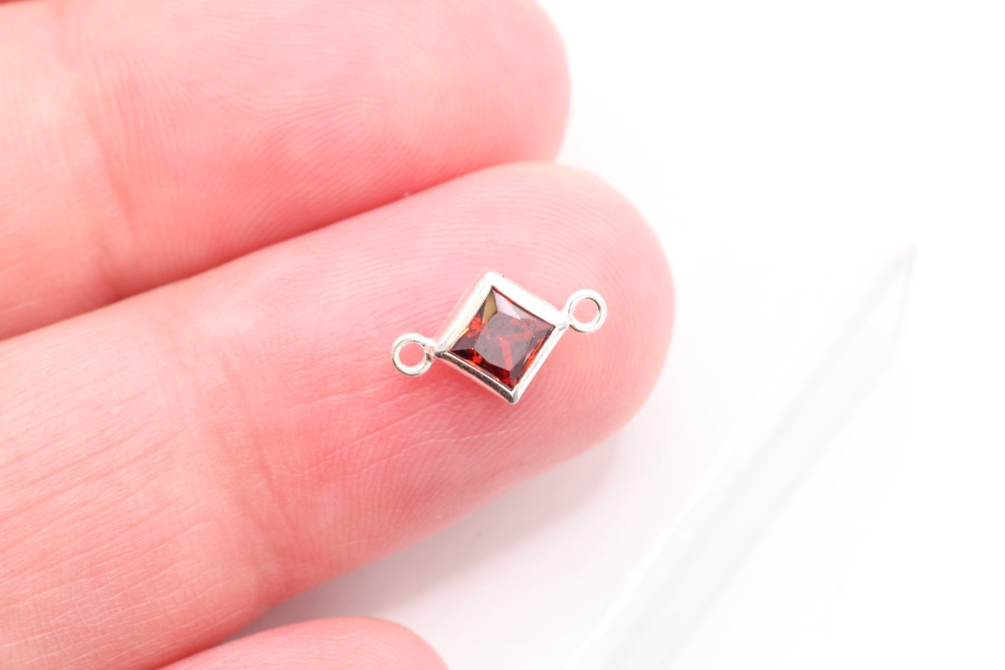 July Birthstone Ruby CZ Connector Bezel Frame, Sterling Silver, 4mm - HarperCrown