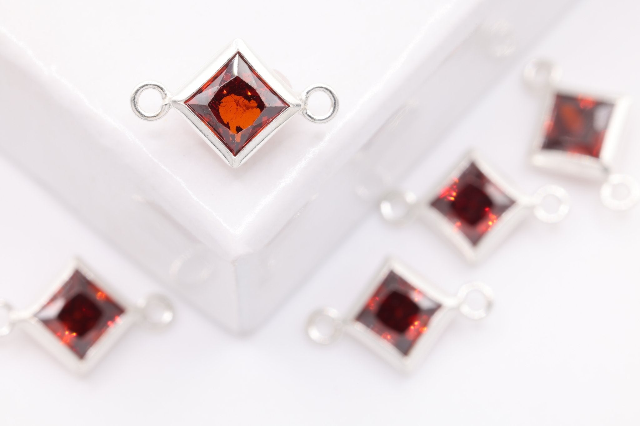July Birthstone Ruby CZ Connector Bezel Frame, Sterling Silver, 4mm - HarperCrown