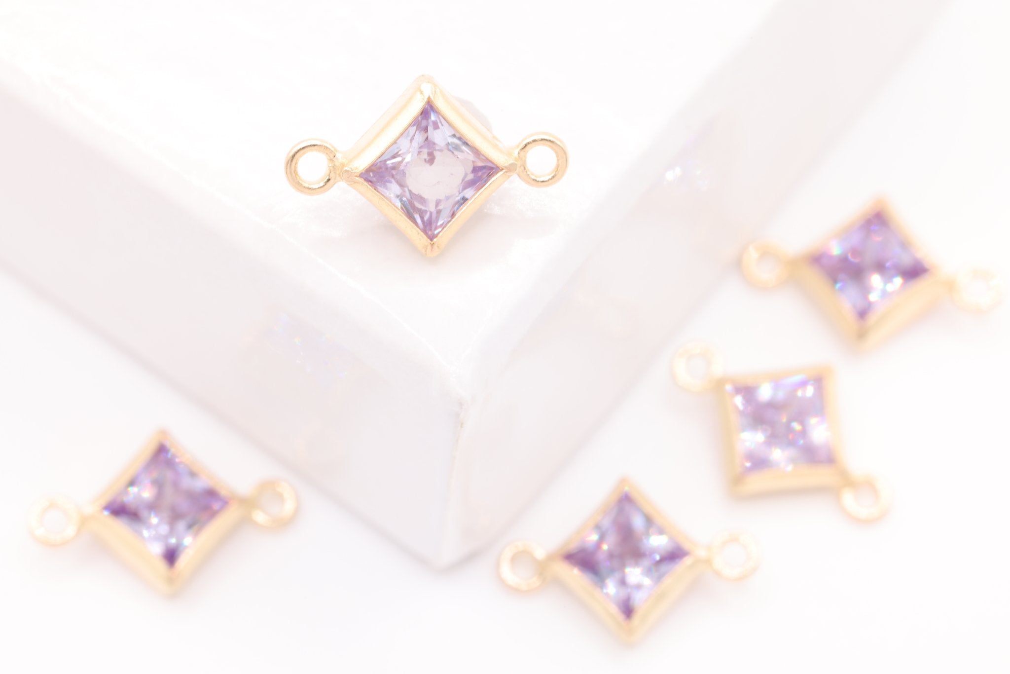 June Birthstone Alexandrite CZ Connector Bezel Frame, 14/20 Gold - Filled, 4mm - HarperCrown