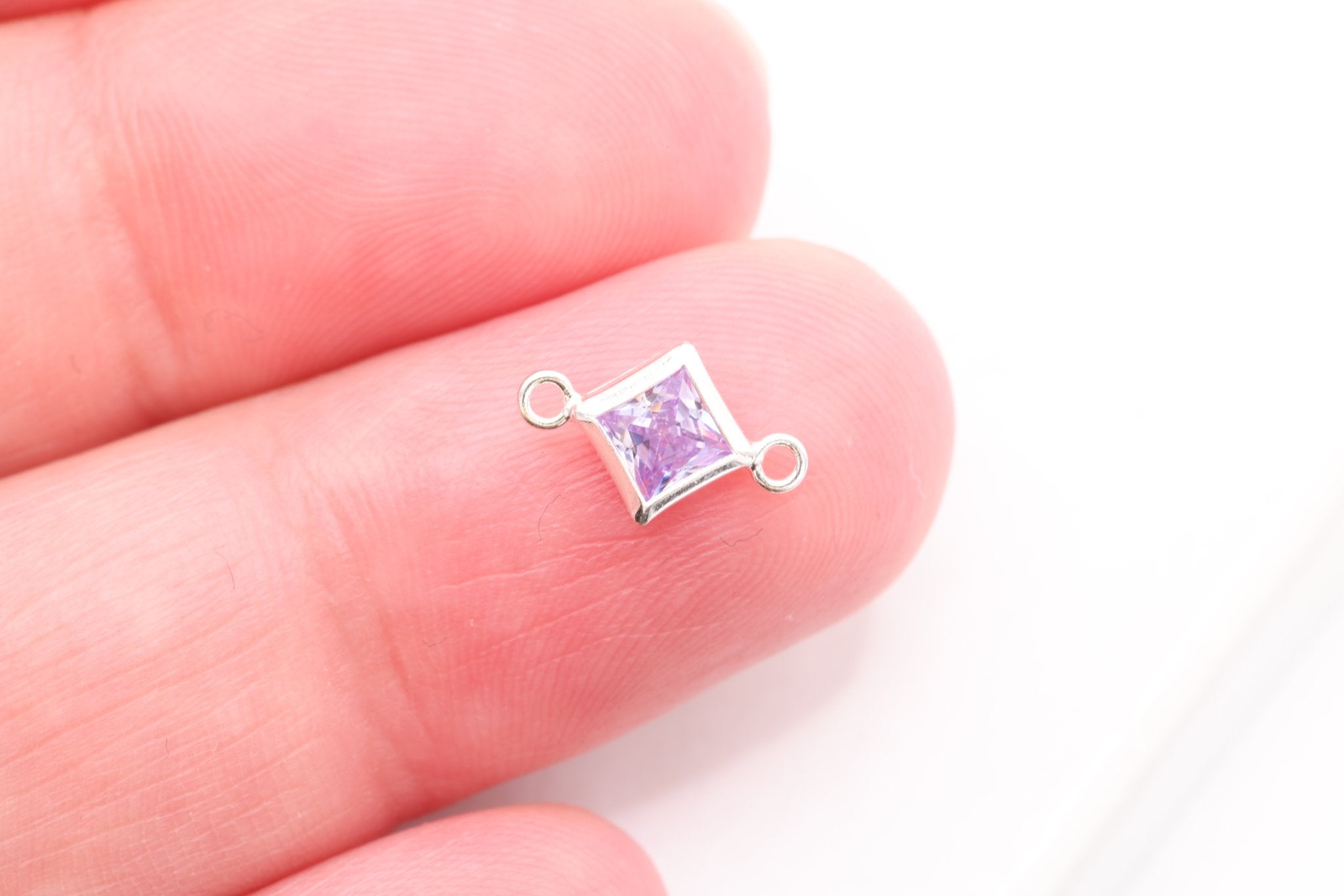 June Birthstone Alexandrite CZ Connector Bezel Frame, Sterling Silver, 4mm - HarperCrown