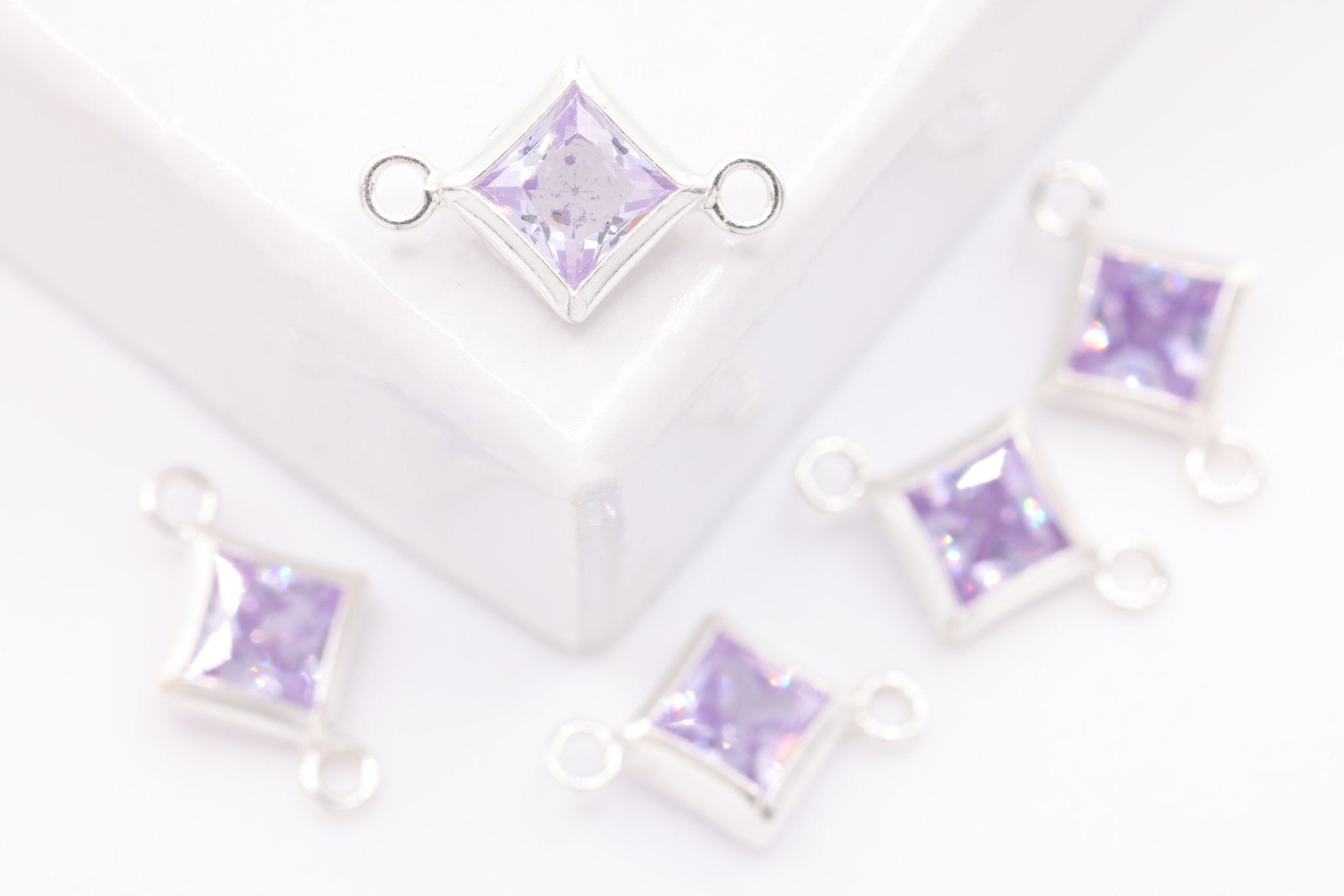 June Birthstone Alexandrite CZ Connector Bezel Frame, Sterling Silver, 4mm - HarperCrown