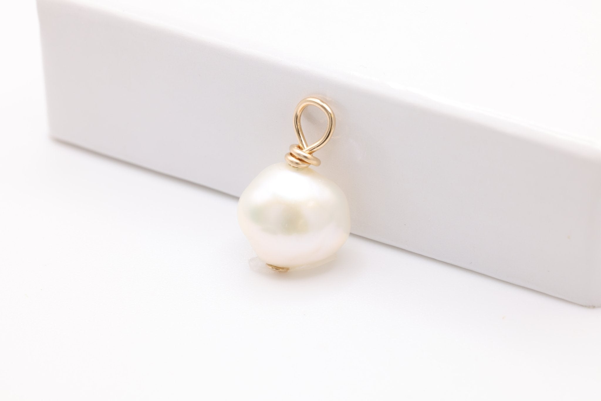 Keshi Pearl Drop Charm, Gold - Filled, 8mm x 8mm, Wire Wrapped Pear Shaped Pearl, Bulk DIY Wholesale Jewelry Making Charm - HarperCrown