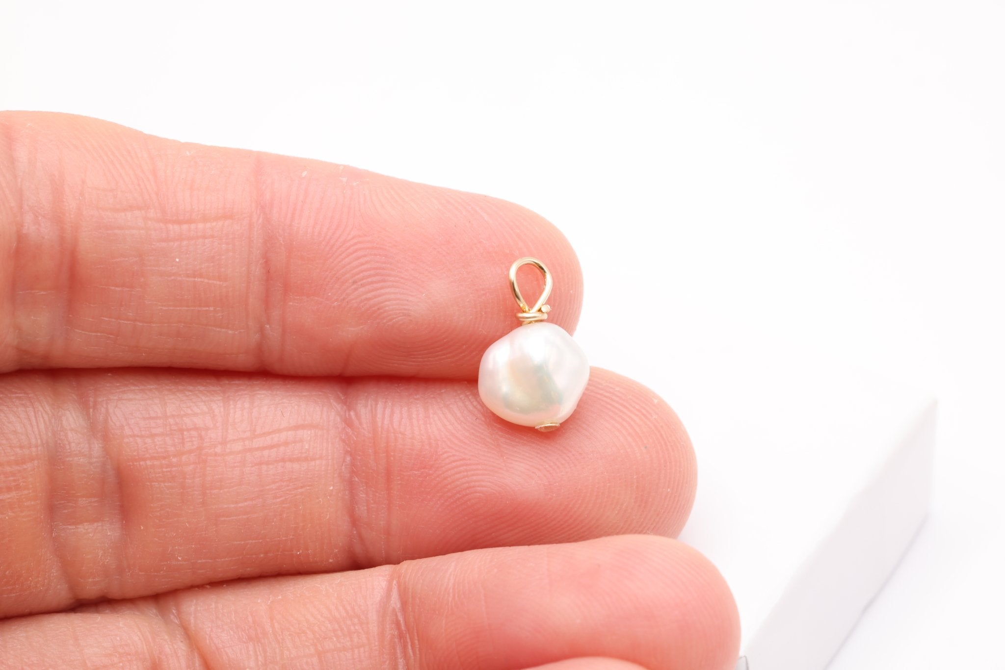 Keshi Pearl Drop Charm, Gold - Filled, 8mm x 8mm, Wire Wrapped Pear Shaped Pearl, Bulk DIY Wholesale Jewelry Making Charm - HarperCrown