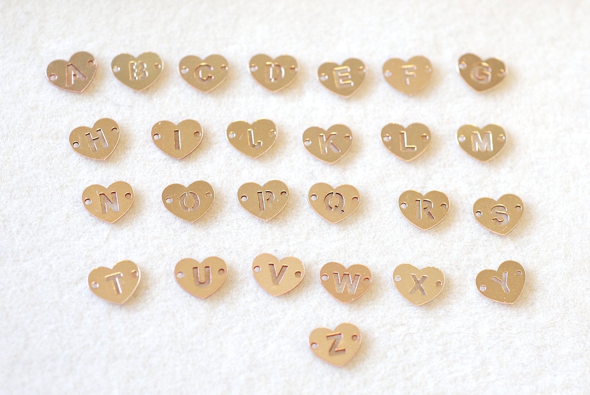 Letter Heart Connector Charm A - Z, Wholesale, 14/20 Gold - Filled, 8mm x 6mm, Alphabet Personalized Permanent Jewelry Charm - HarperCrown