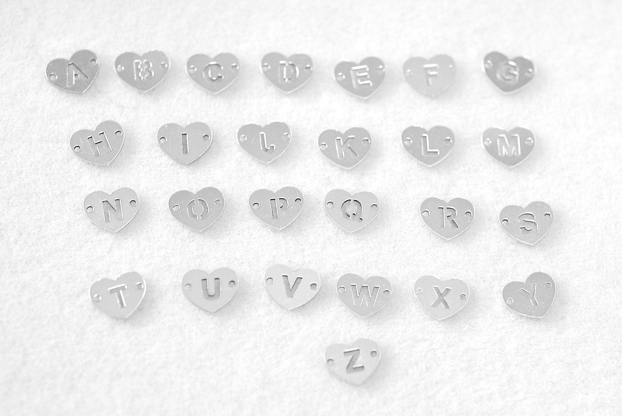 Letter Heart Connector Charm A - Z, Wholesale, 925 Sterling Silver, 8mm x 6mm, Alphabet Personalized Permanent Jewelry Charm - HarperCrown