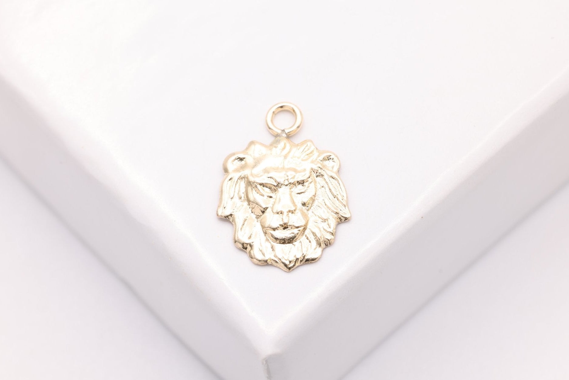 Lion Face Charm, Gold - Filled, 10mm x 8mm, King of the Jungle Charm, Bulk DIY Wholesale Jewelry Making Charm - HarperCrown