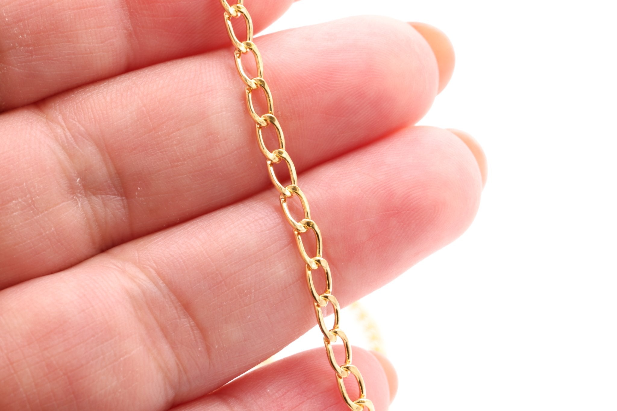 Long Curb Chain, Gold - Filled, 5mm x 3mm, Bulk DIY Spool Pay Per Foot Jewelry Making Chain - HarperCrown
