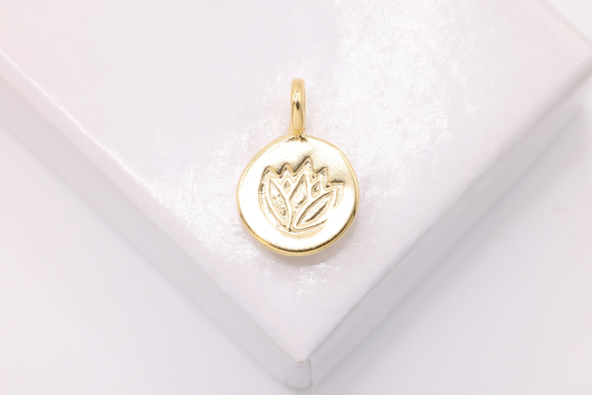 Lotus Flower Charm, Wholesale, 18K Gold - Plated 925 Sterling Silver, 14mm, Water Lily Yoga - HarperCrown