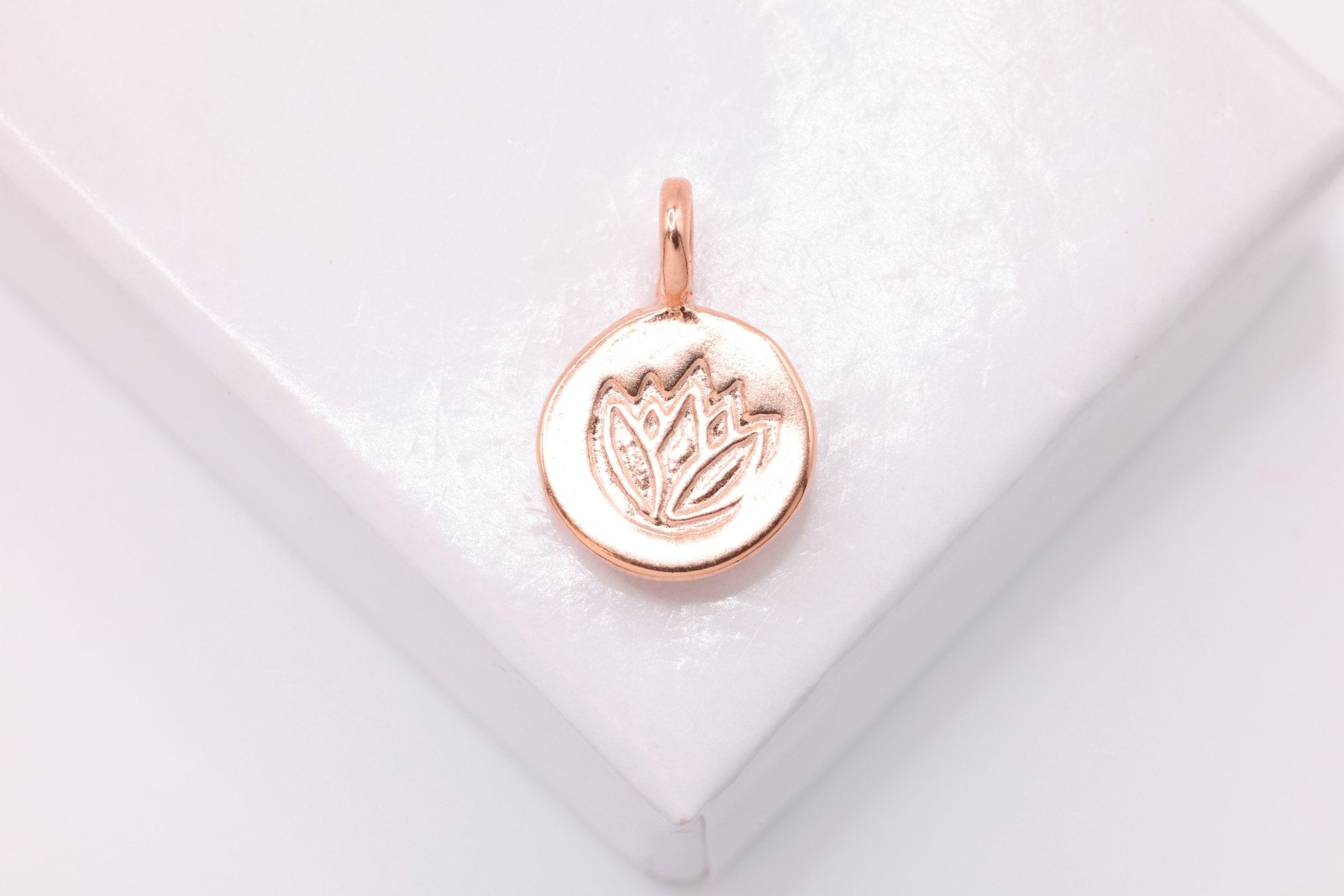 Lotus Flower Charm, Wholesale, 18K Gold - Plated 925 Sterling Silver, 14mm, Water Lily Yoga - HarperCrown