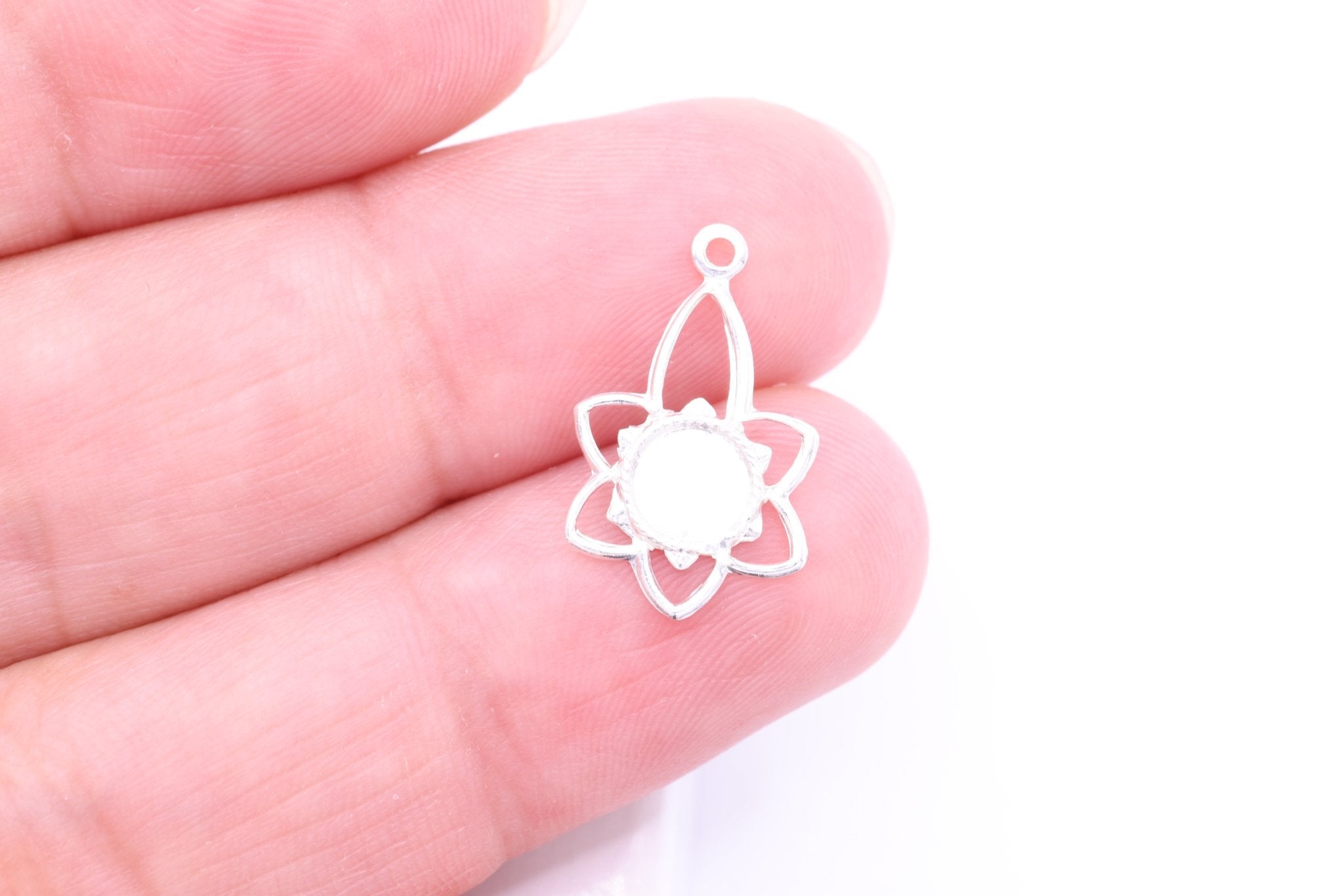 Lotus Sun Flower Charm, 925 Sterling Silver, Wholesale, 18mm x 10mm, Bulk Jewelry Making Charm - HarperCrown