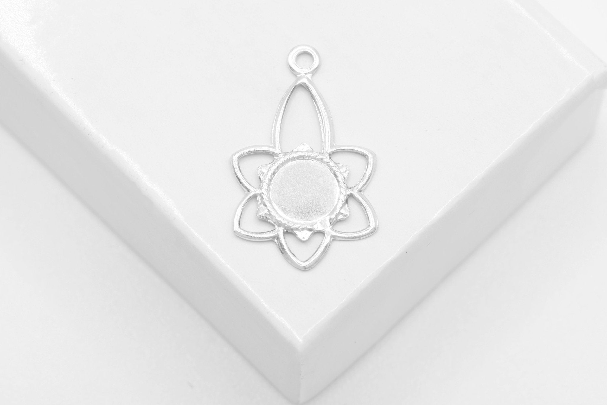 Lotus Sun Flower Charm, 925 Sterling Silver, Wholesale, 18mm x 10mm, Bulk Jewelry Making Charm - HarperCrown