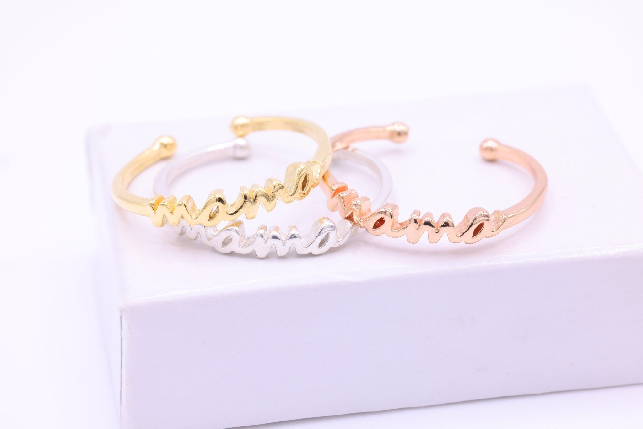 Mama Ring Adjustable, 925 Sterling Silver 18K Gold - Plated, Stacking Ring, Love Momma Bear - HarperCrown