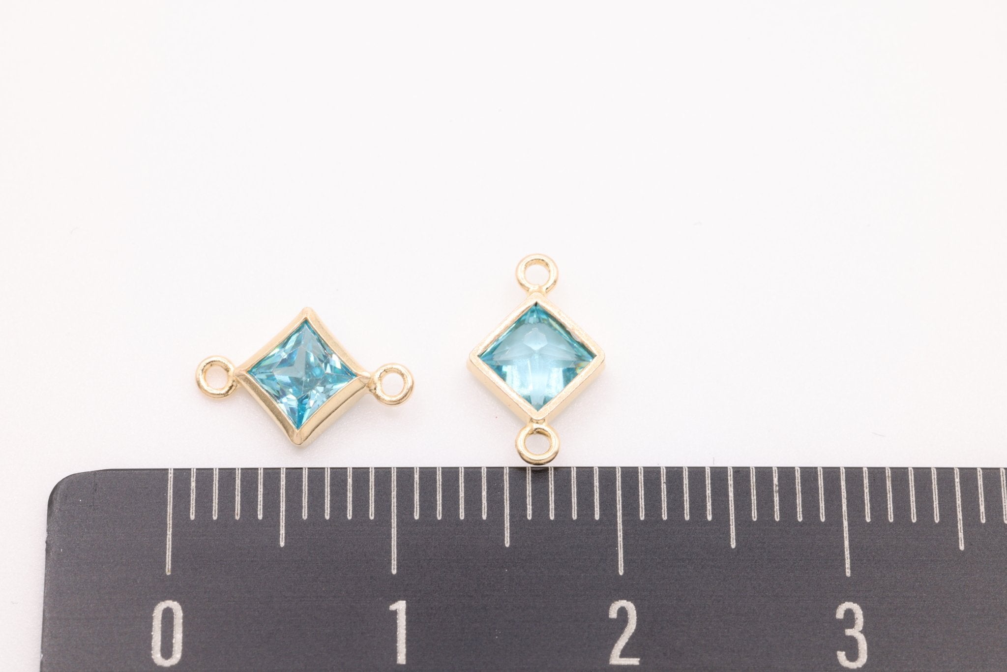 March Birthstone Aquamarine CZ Connector Bezel Frame, 14/20 Gold - Filled, 4mm - HarperCrown