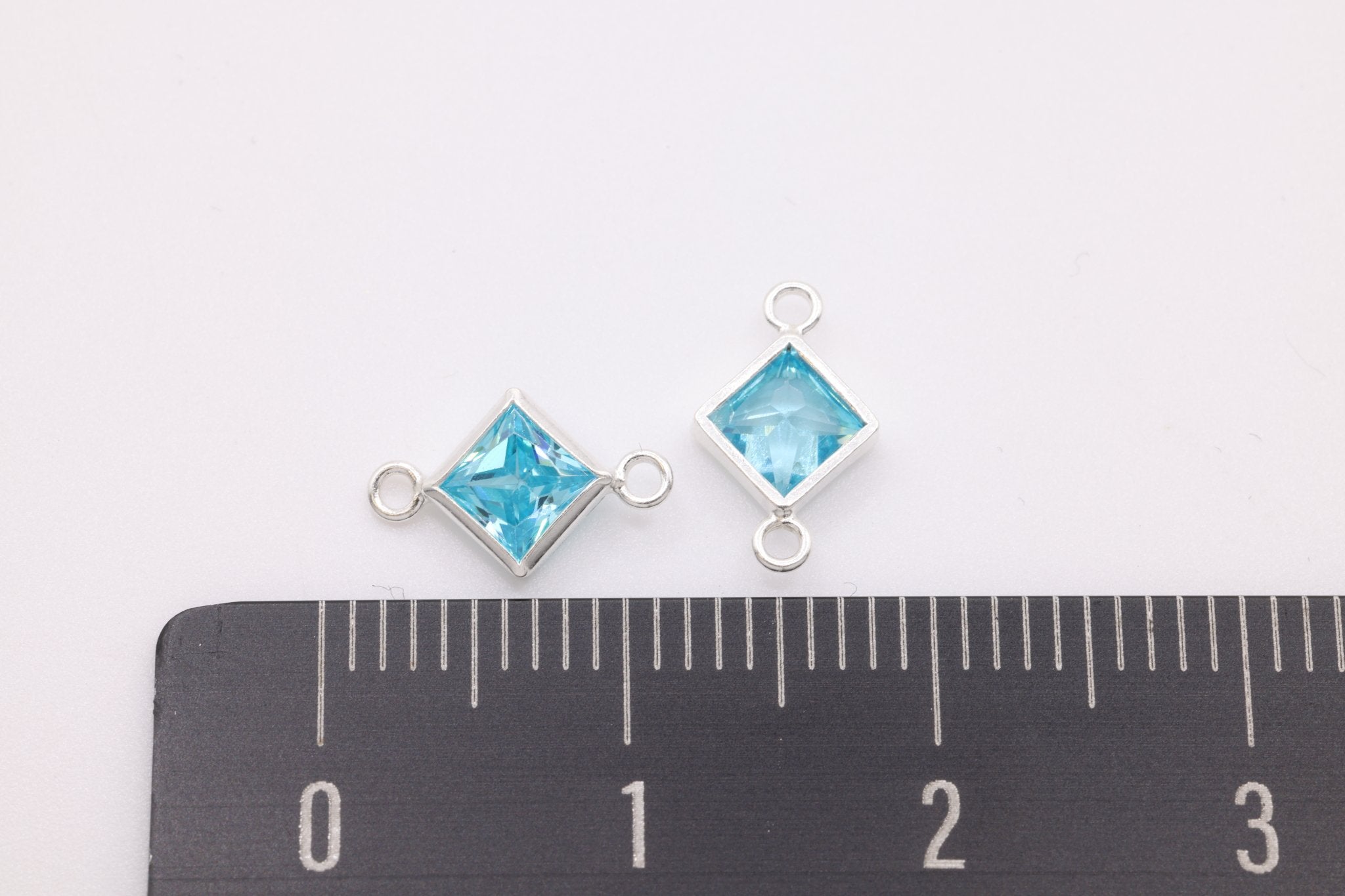 March Birthstone Aquamarine CZ Connector Bezel Frame Charm, Sterling Silver, 4mm - HarperCrown