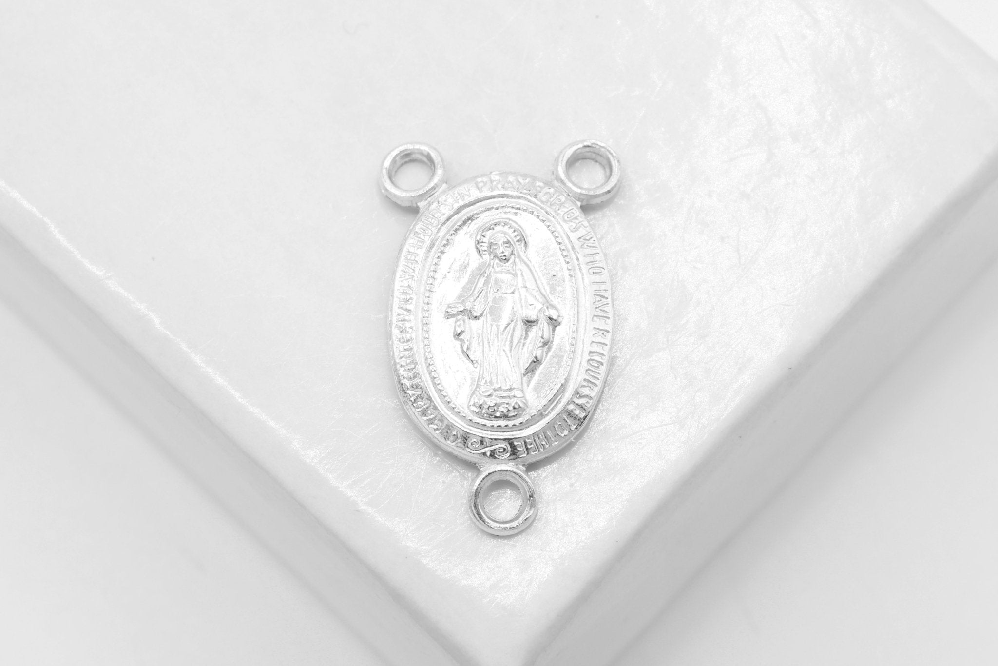 Mary Rosary Connector Charm, Wholesale, 925 Sterling Silver, 13mm x 9mm, Virgin Mary Catholic Oval Patron Saint Holy Mother - HarperCrown