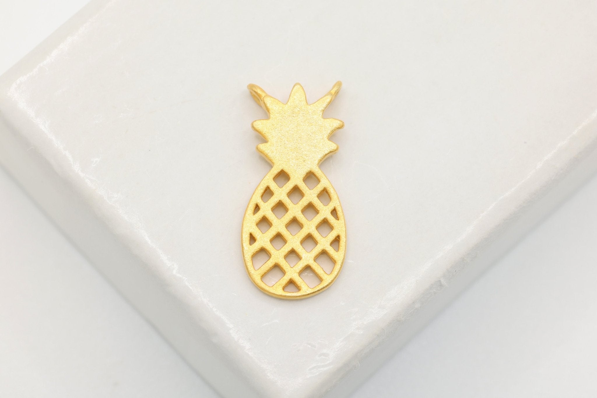 Matte Vermeil Gold Pineapple Connector Charm - 18k gold plated 925 Sterling Silver, Hawaiian Gold Pineapple Charm, Pineapple Fruit Charm - HarperCrown