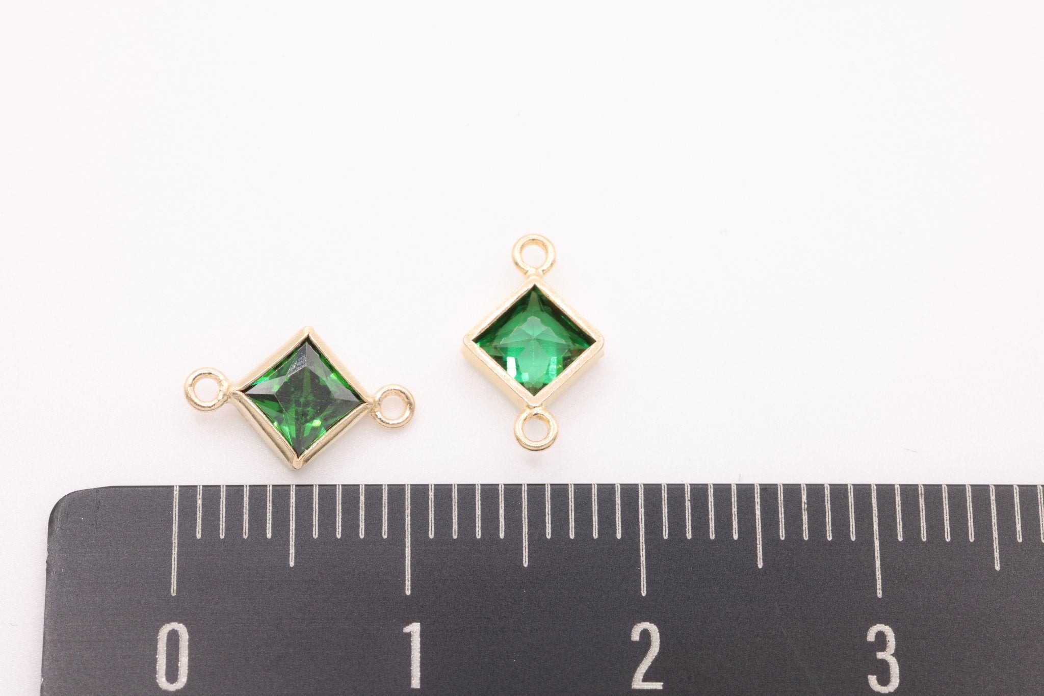 May Birthstone Emerald CZ Connector Bezel Frame, 14/20 Gold - Filled, 4mm - HarperCrown