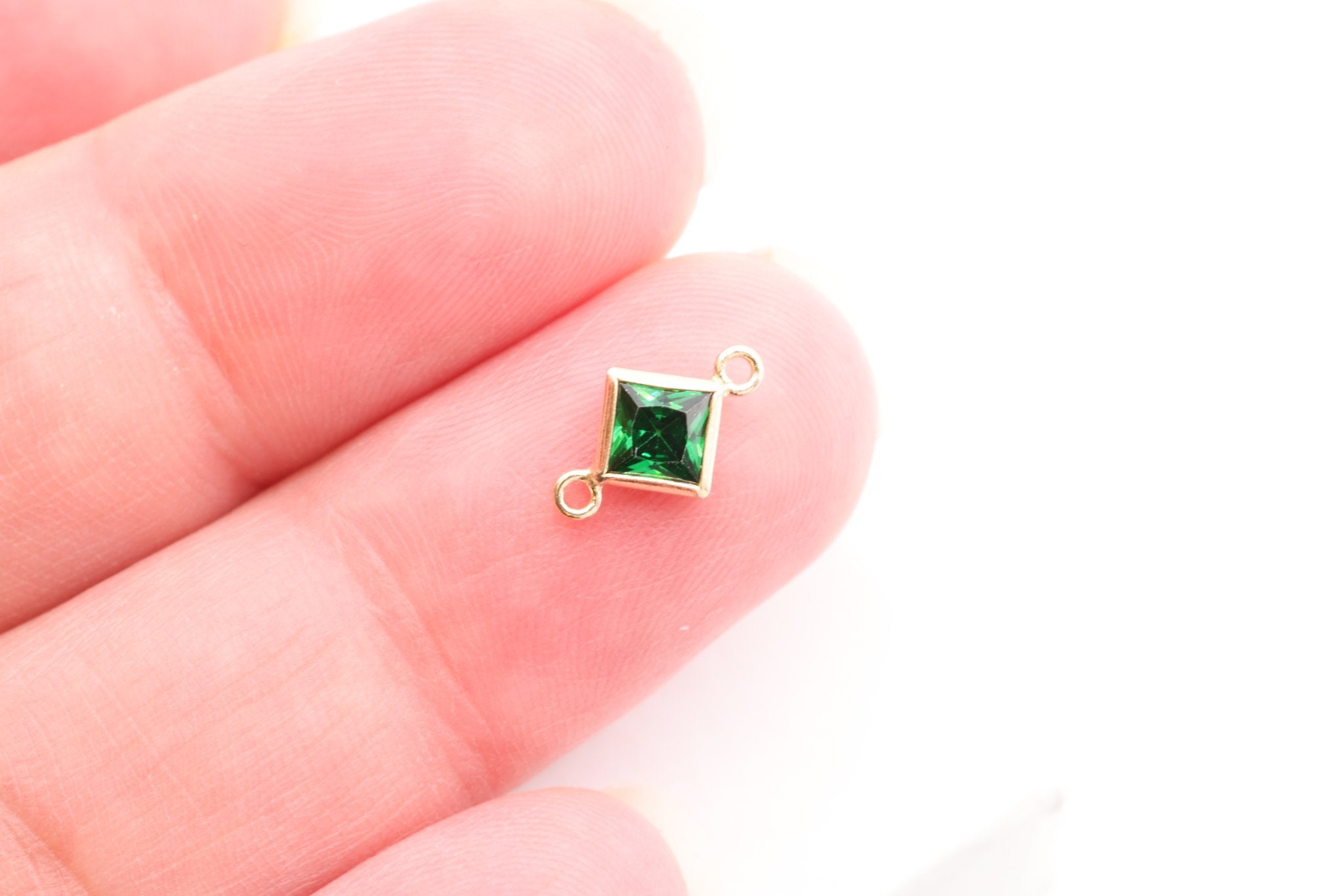 May Birthstone Emerald CZ Connector Bezel Frame, 14/20 Gold - Filled, 4mm - HarperCrown