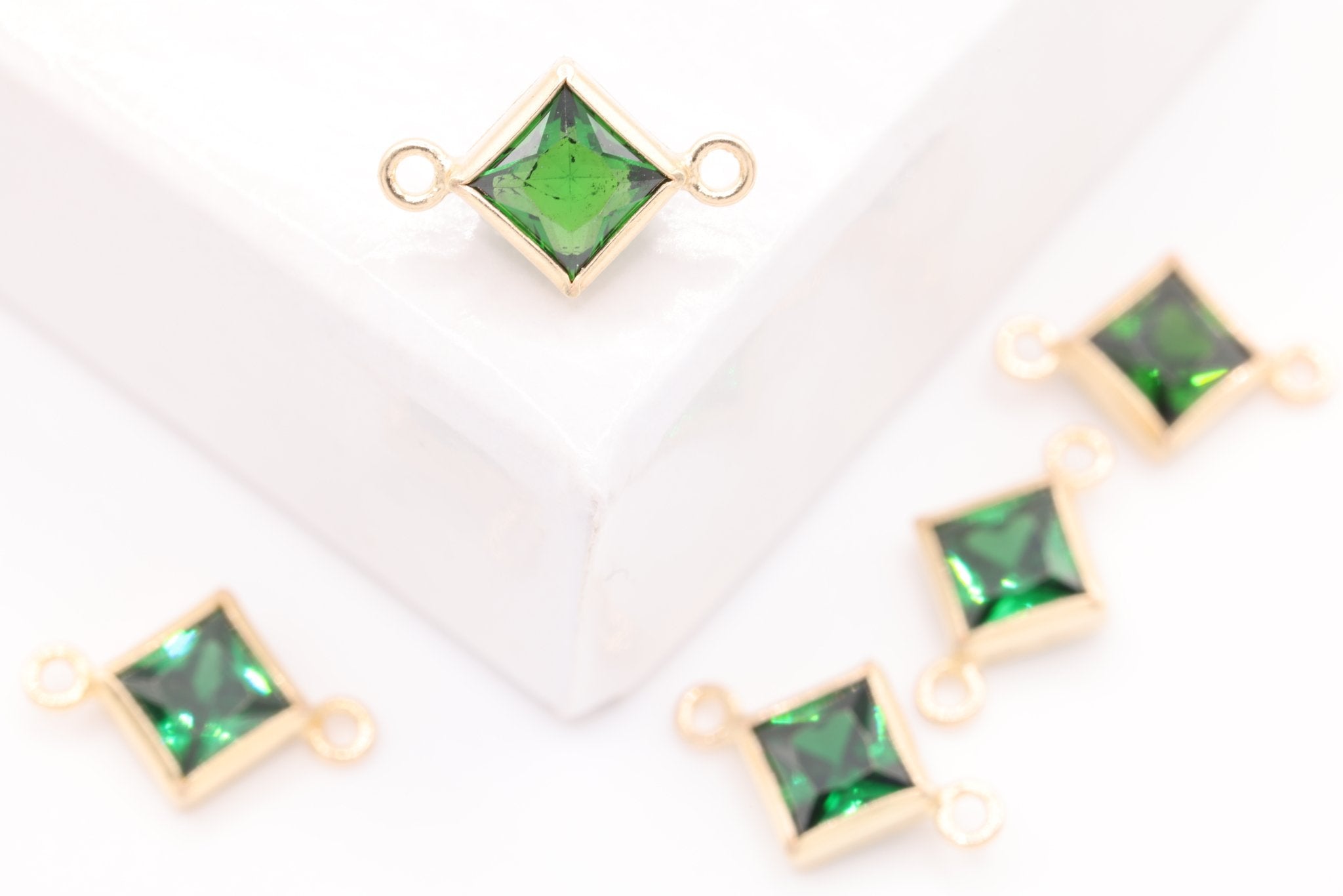 May Birthstone Emerald CZ Connector Bezel Frame, 14/20 Gold - Filled, 4mm - HarperCrown