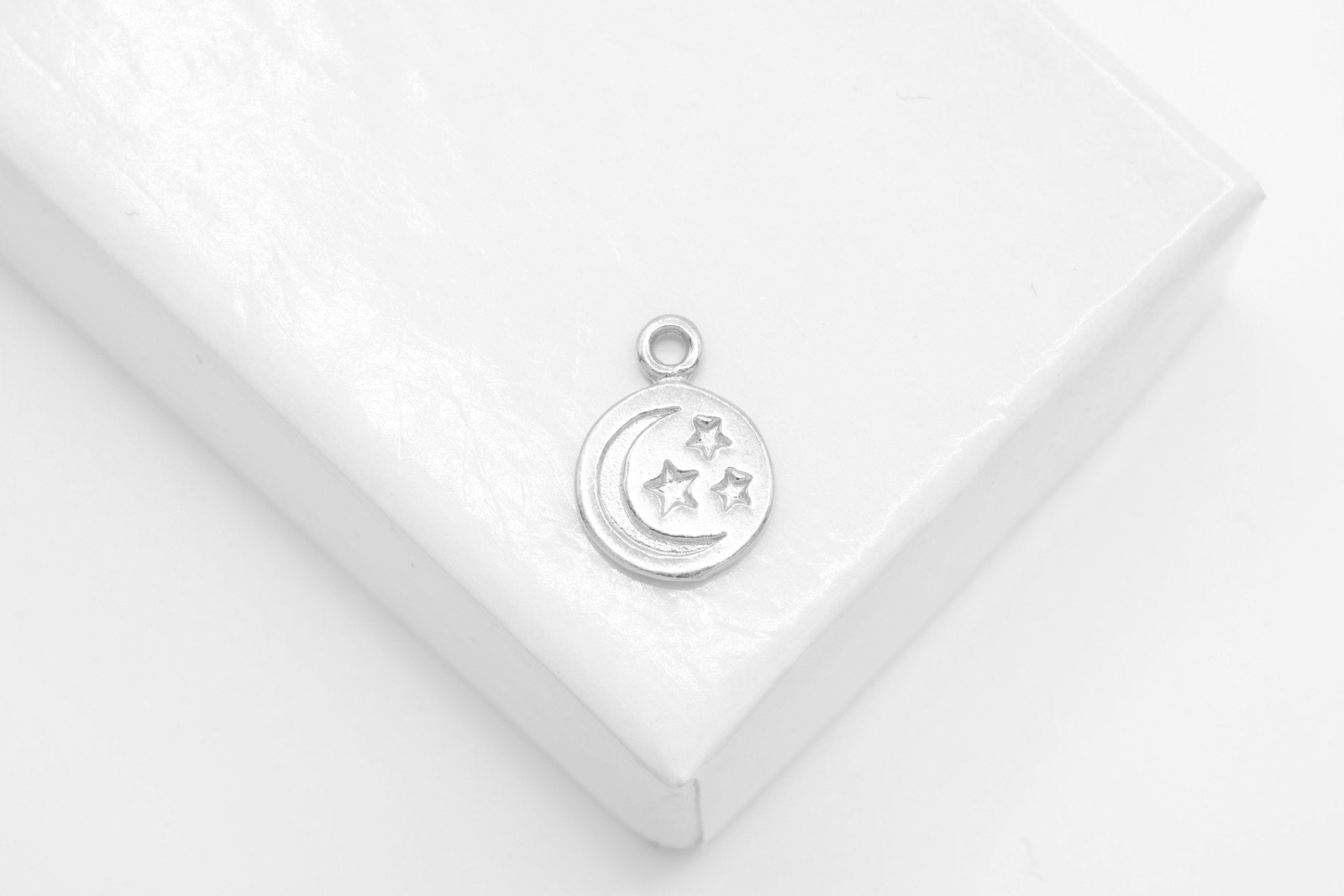 Moon and Stars Charm, Wholesale, 925 Sterling Silver, 9mm x 9mm, Stary Night Sky Celestial - HarperCrown